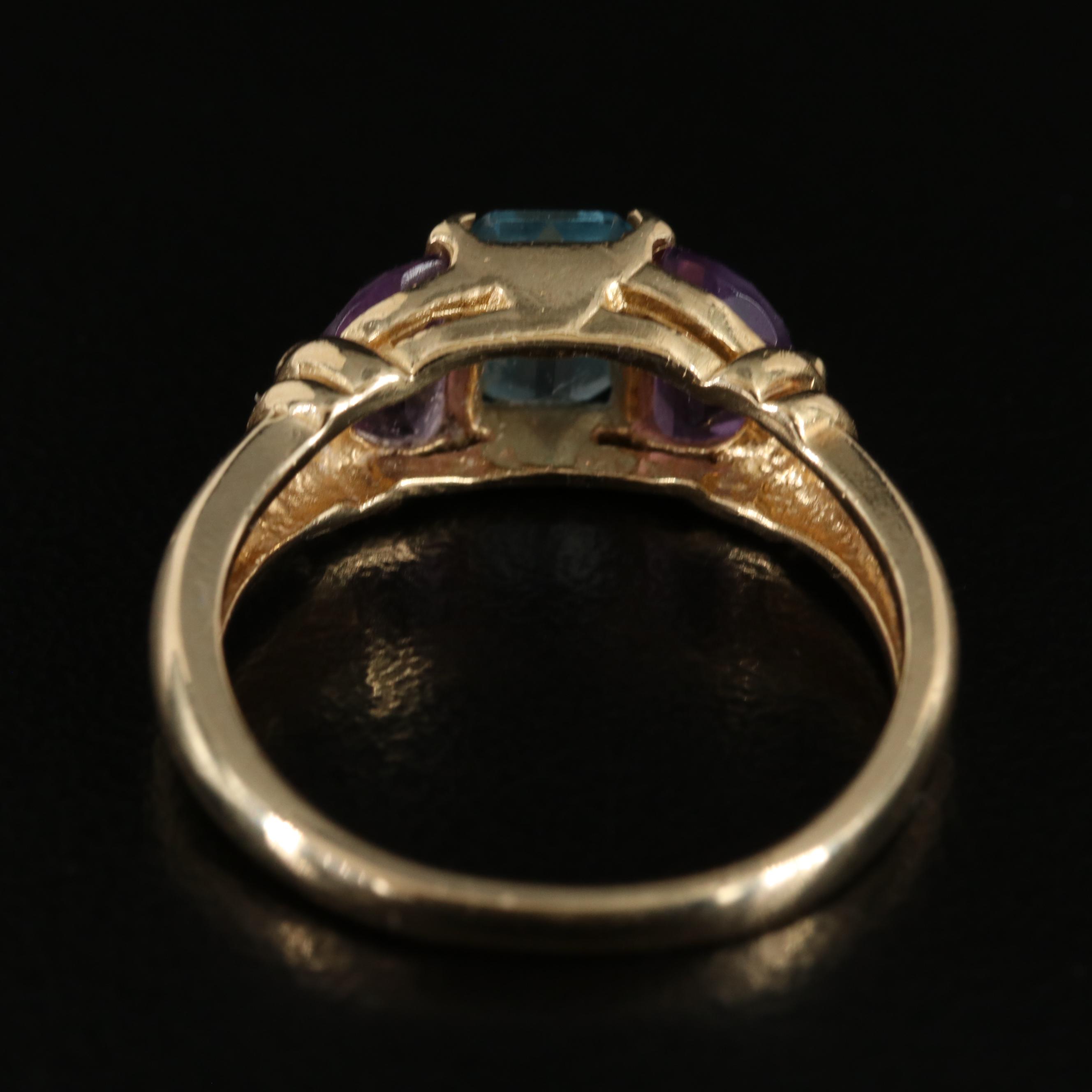 14K Sky Blue Topaz and Amethyst Ring