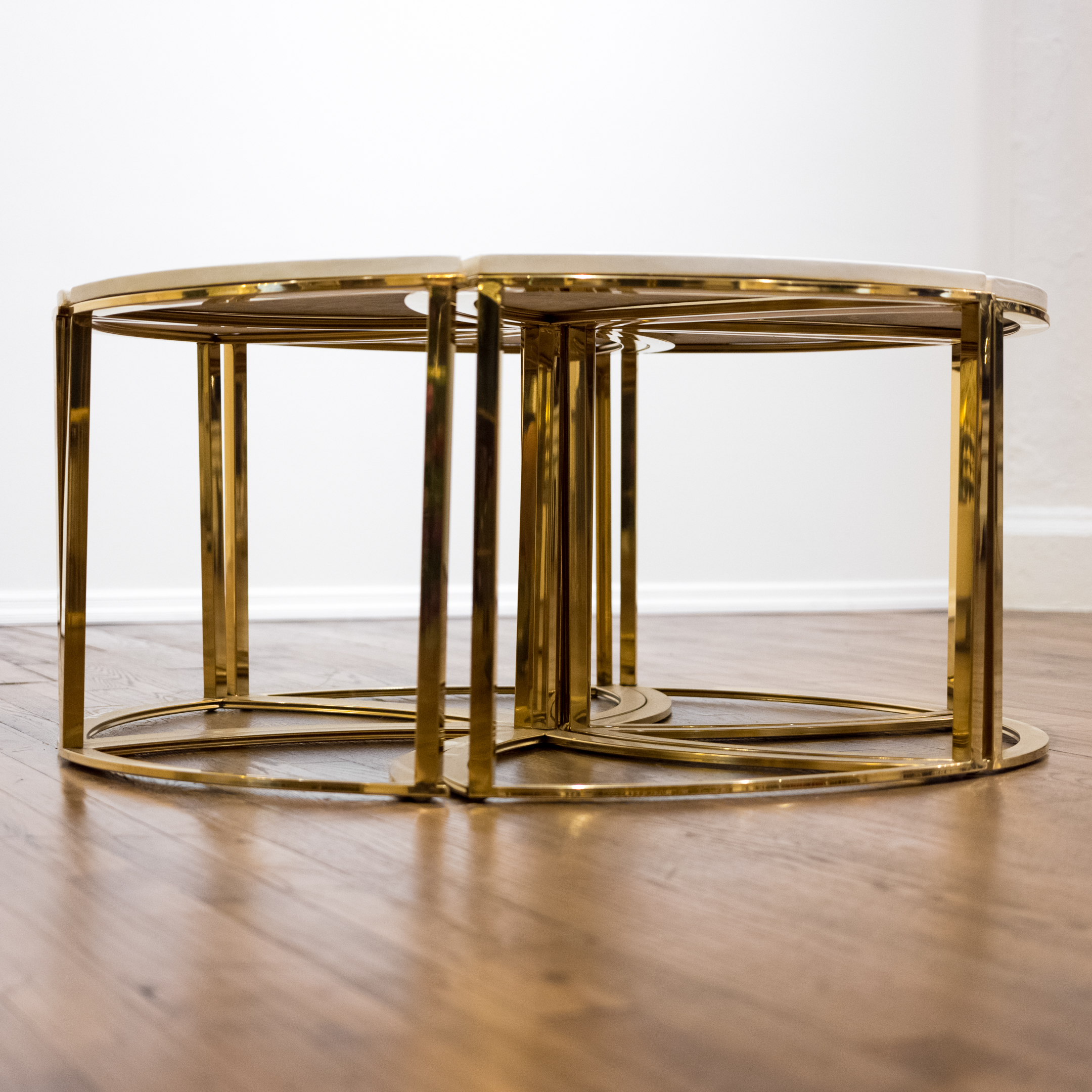 Neuu Design Emporium Modern Six-Piece Brass Coffee Table with Cultured Stone Top