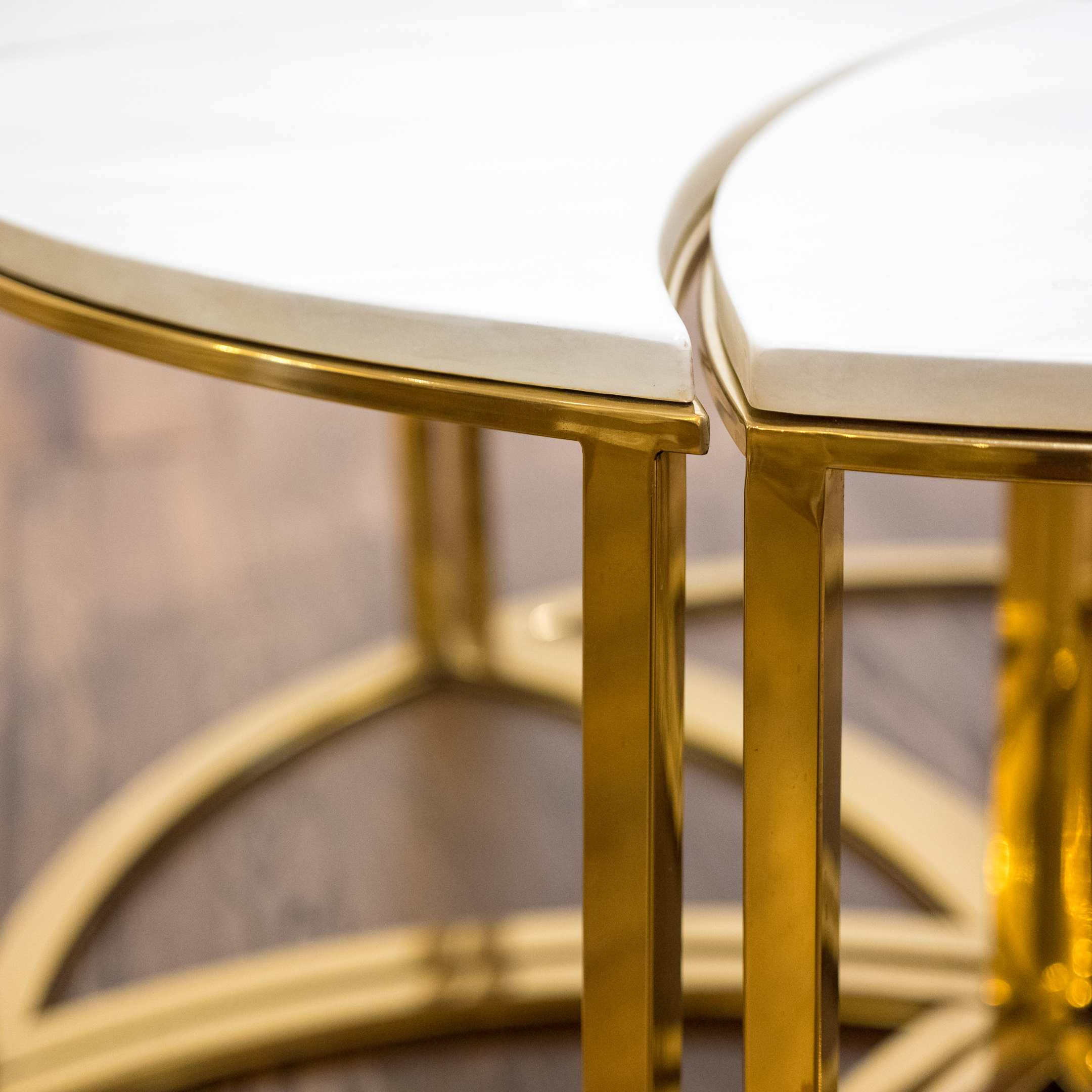 Neuu Design Emporium Modern Six-Piece Brass Coffee Table with Cultured Stone Top