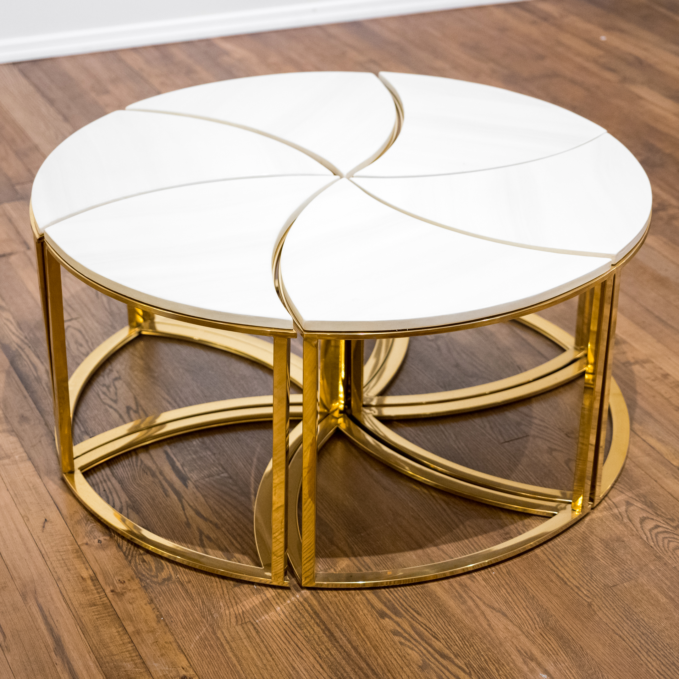 Neuu Design Emporium Modern Six-Piece Brass Coffee Table with Cultured Stone Top