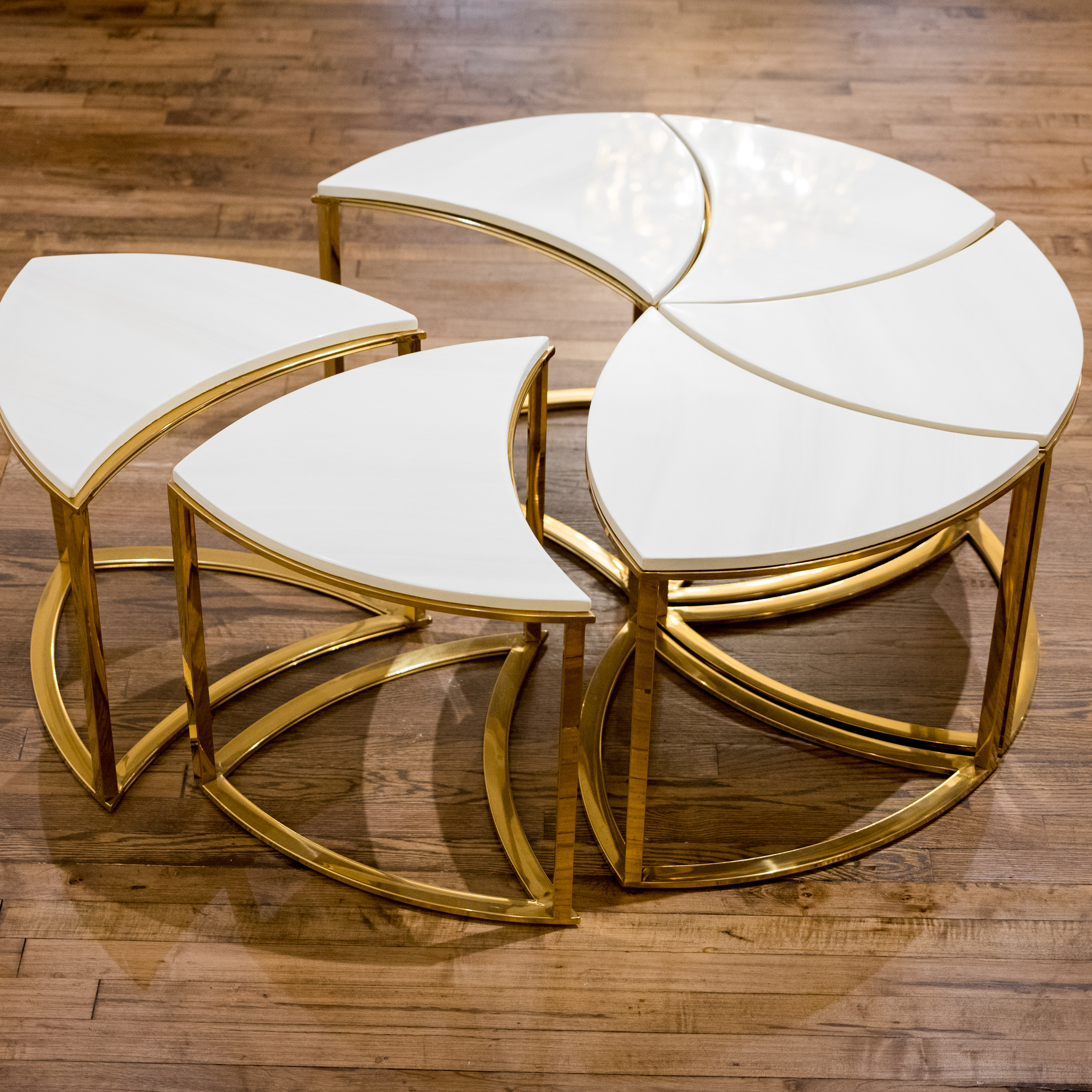 Neuu Design Emporium Modern Six-Piece Brass Coffee Table with Cultured Stone Top