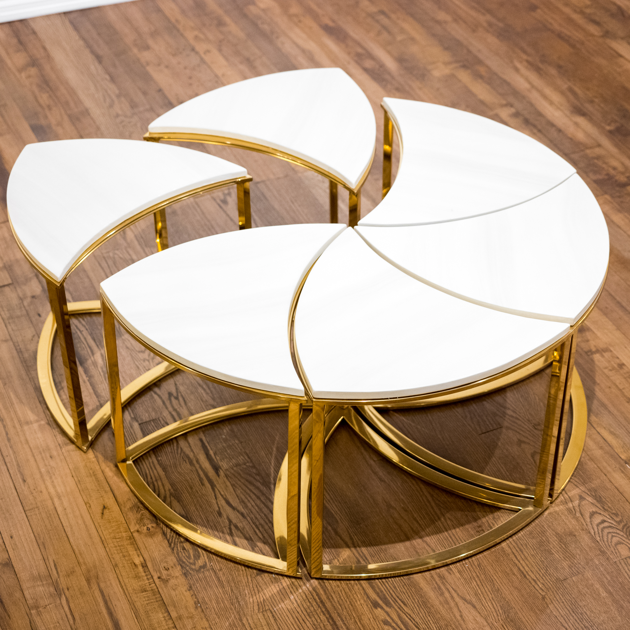 Neuu Design Emporium Modern Six-Piece Brass Coffee Table with Cultured Stone Top