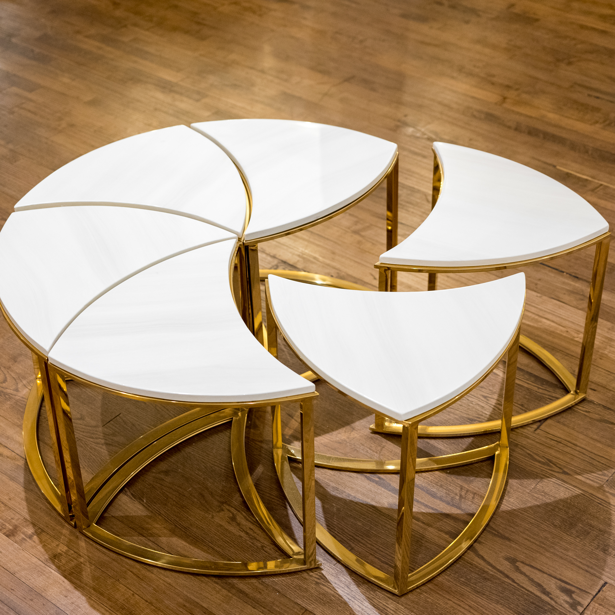 Neuu Design Emporium Modern Six-Piece Brass Coffee Table with Cultured Stone Top