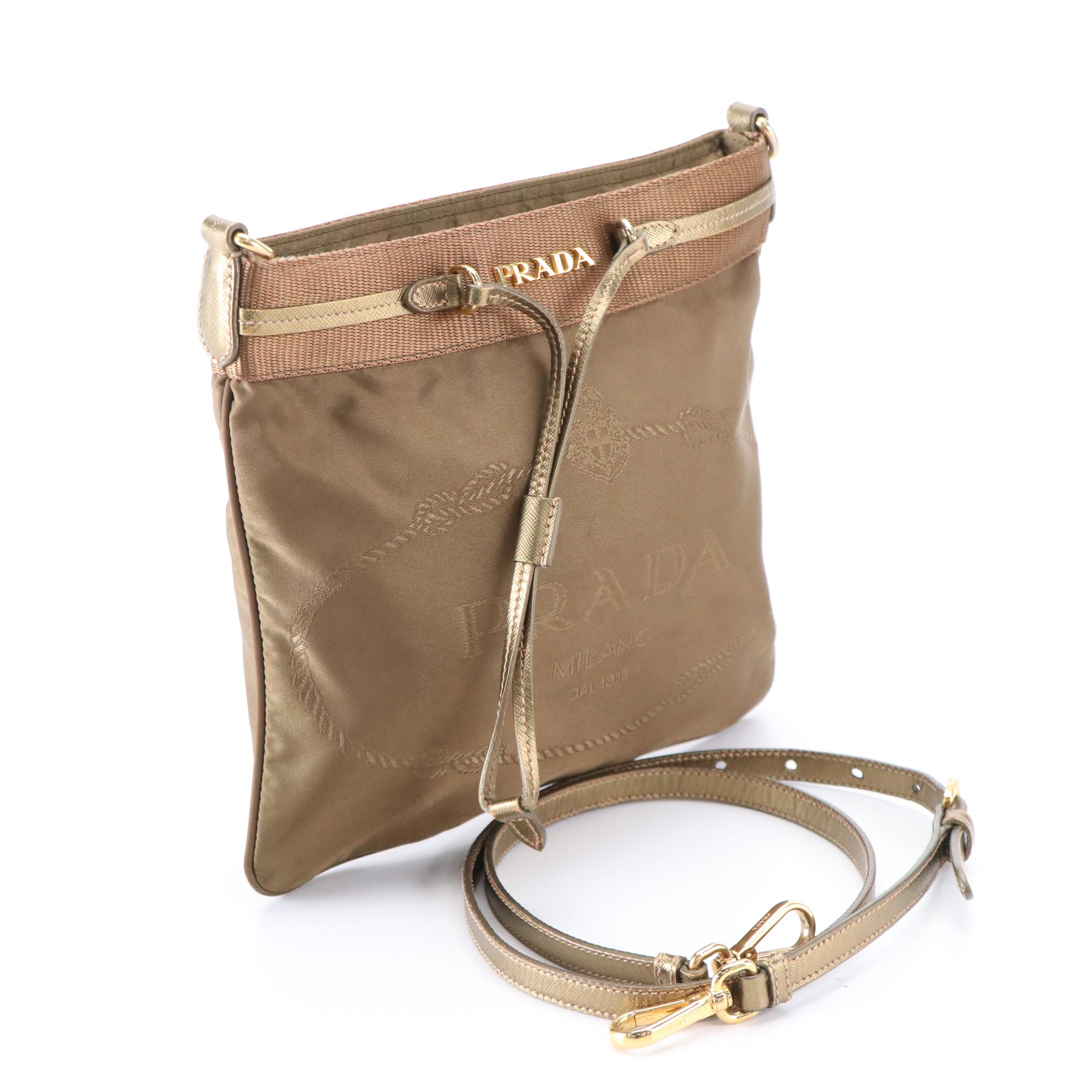 Prada Canapa Logo Nylon Crossbody Bag with Metallic Saffiano Leather Trim