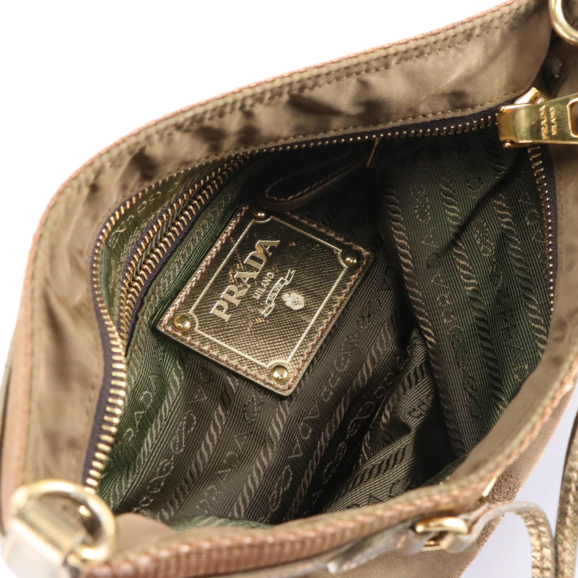 Prada Canapa Logo Nylon Crossbody Bag with Metallic Saffiano Leather Trim