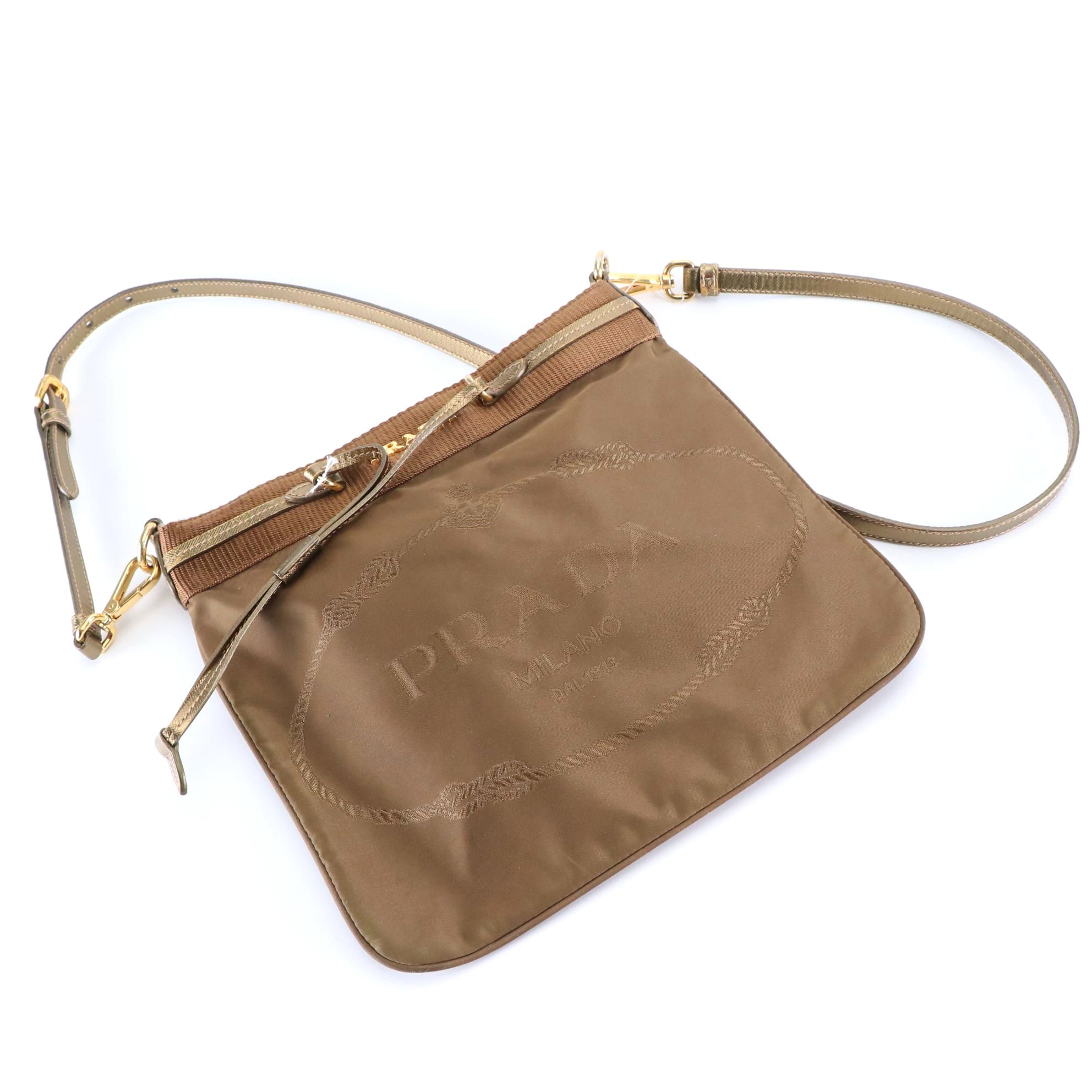 Prada Canapa Logo Nylon Crossbody Bag with Metallic Saffiano Leather Trim