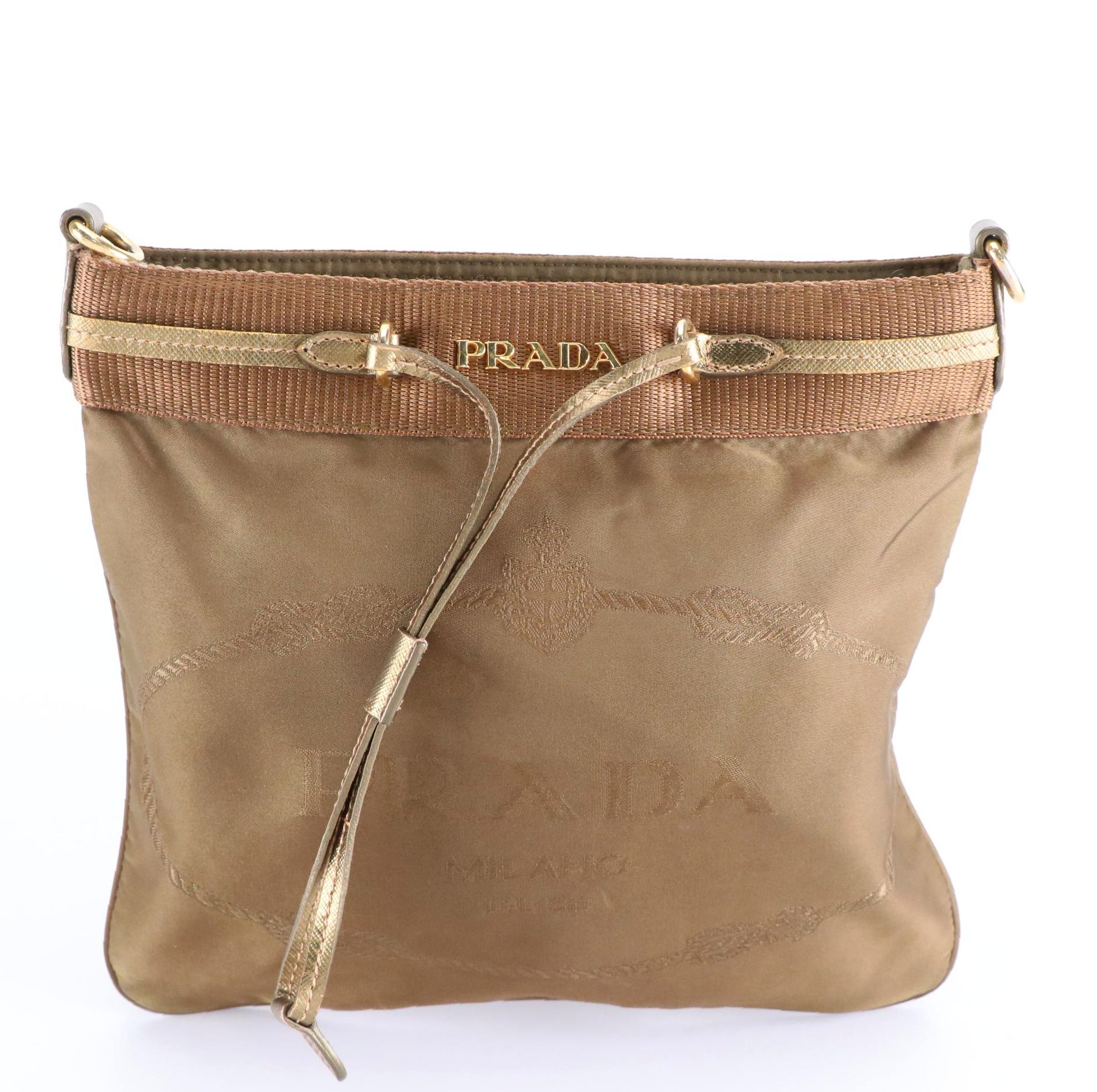 Prada Canapa Logo Nylon Crossbody Bag with Metallic Saffiano Leather Trim