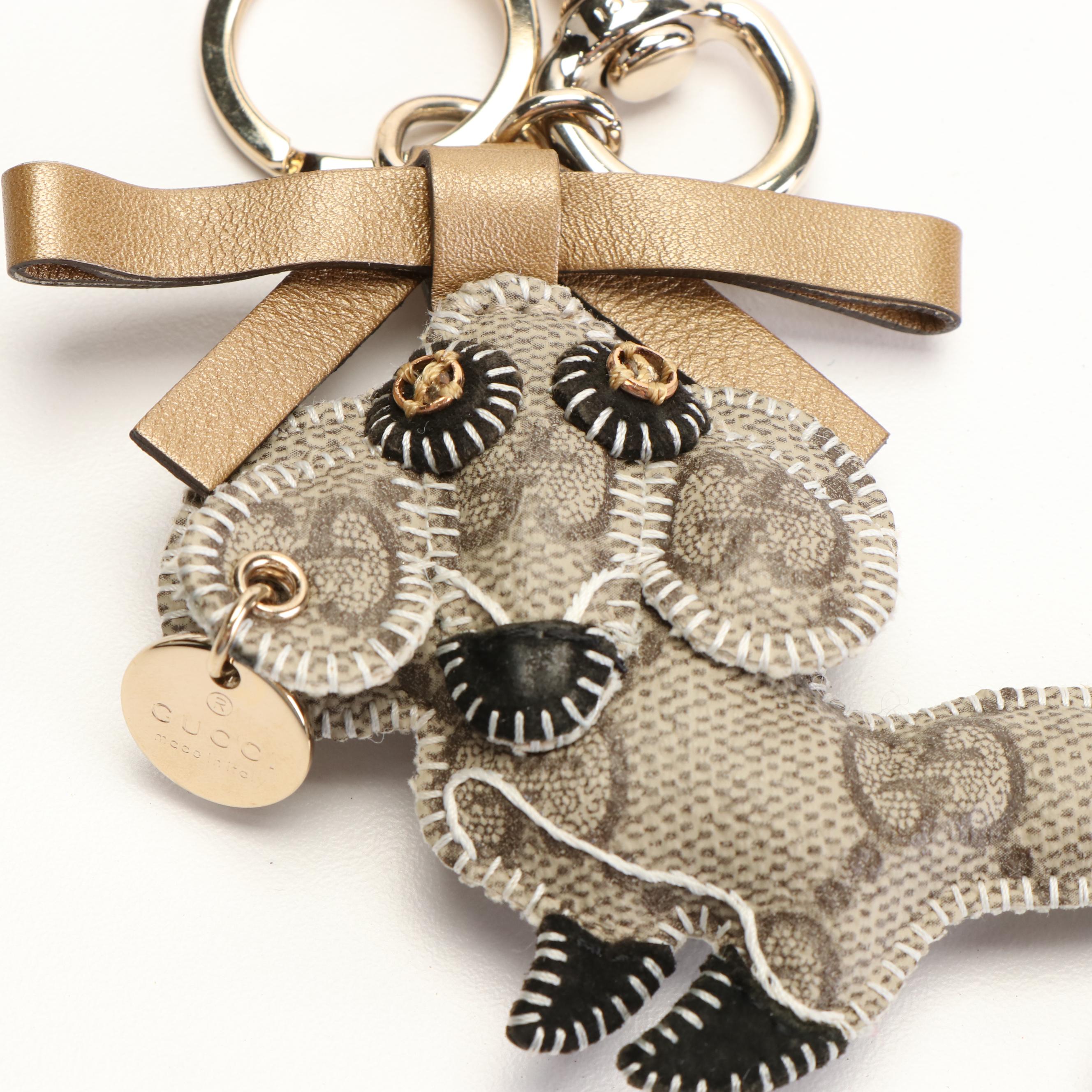 Gucci GG Supreme Dachshund Keychain in Coated Canvas and Leather