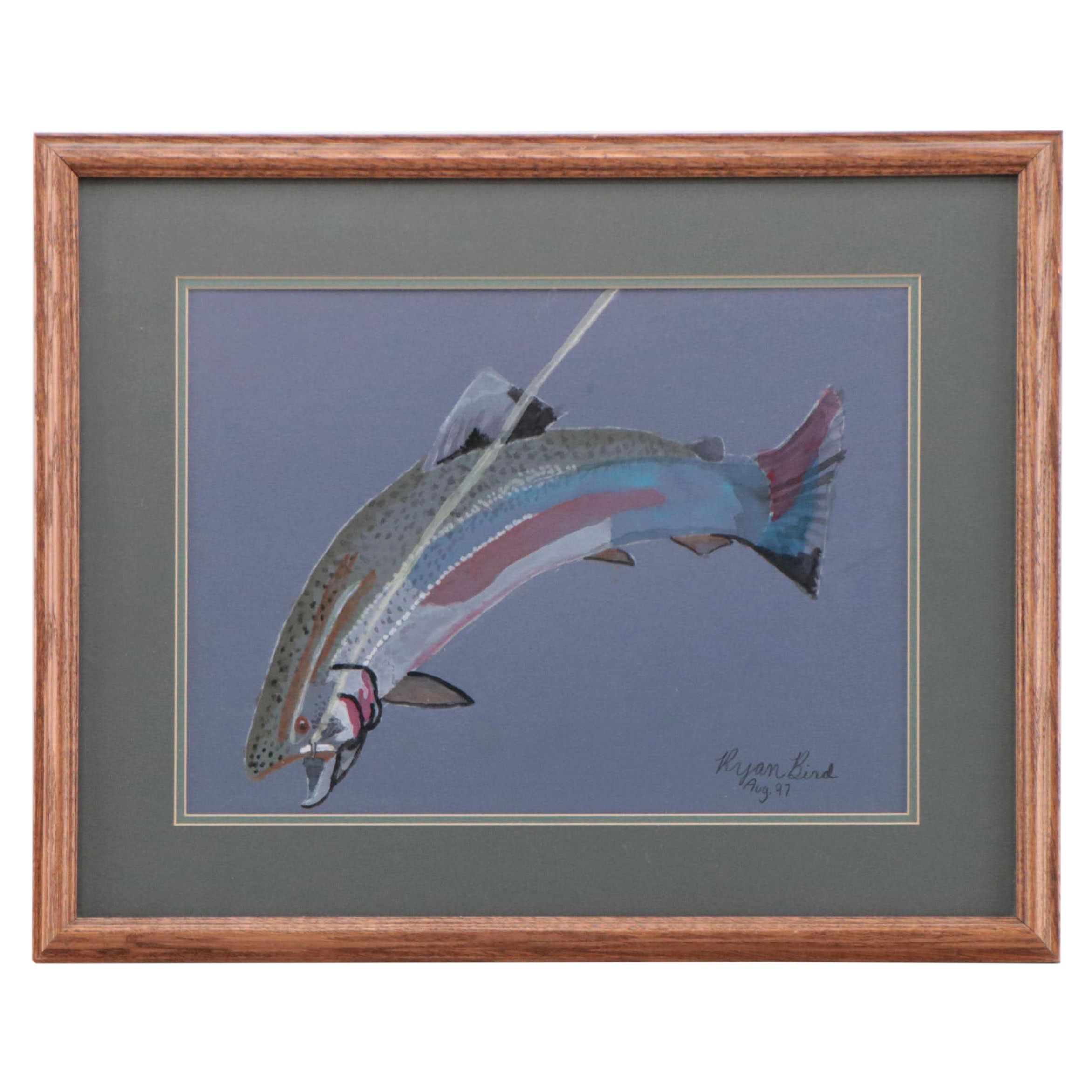 Ryan Bird  Gouache Painting of a Rainbow Trout, 1997