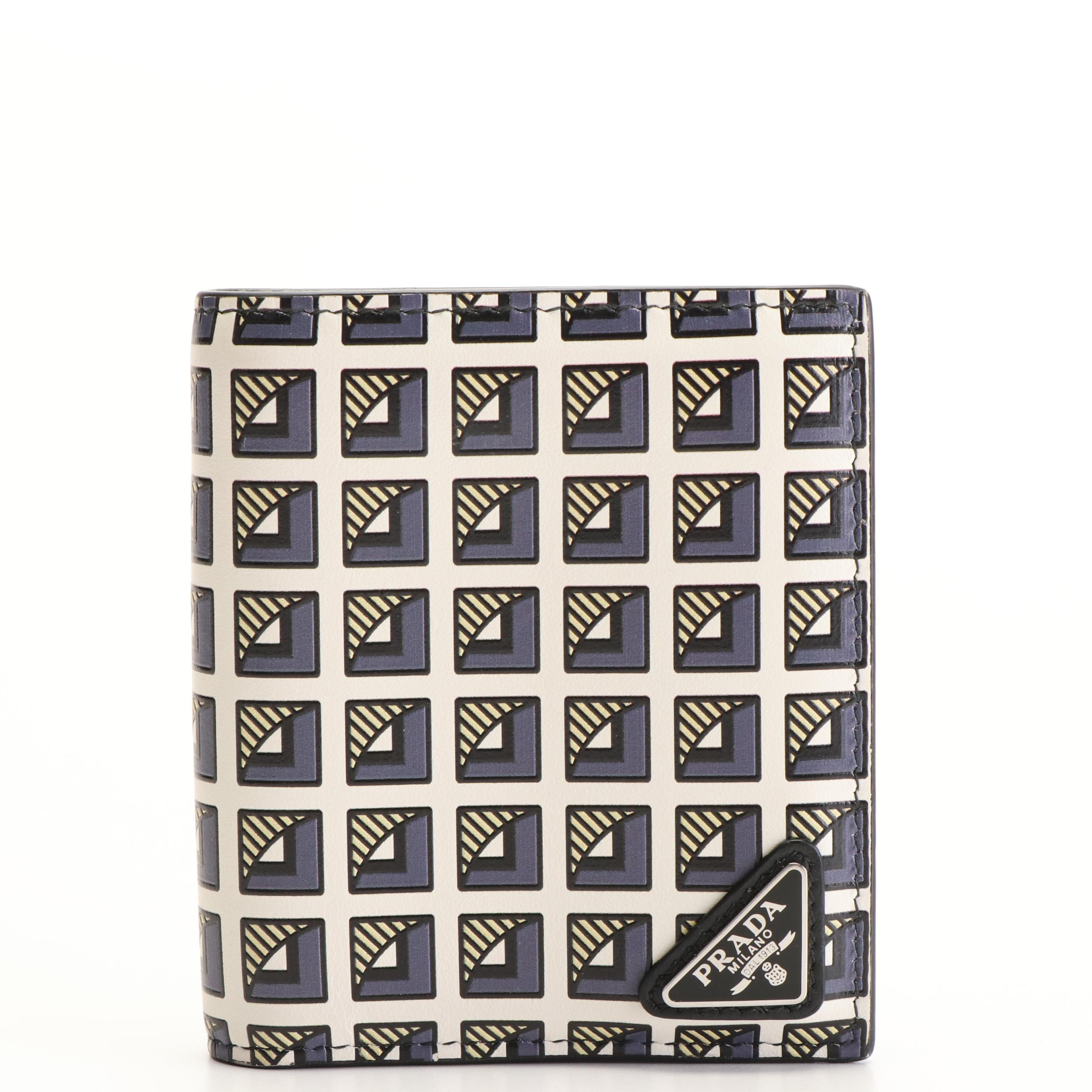 Prada Geometric Print Leather Bifold Wallet