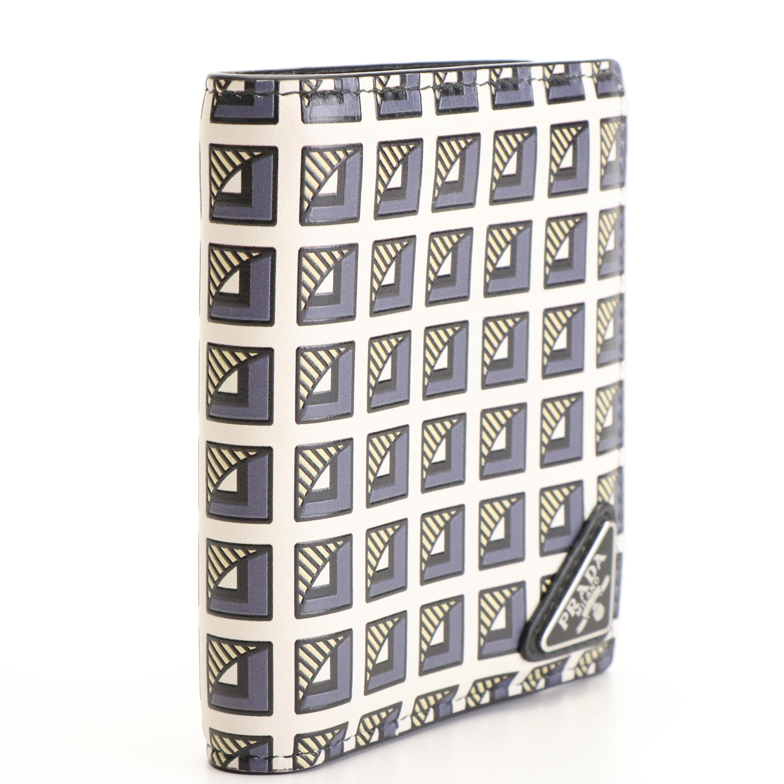 Prada Geometric Print Leather Bifold Wallet
