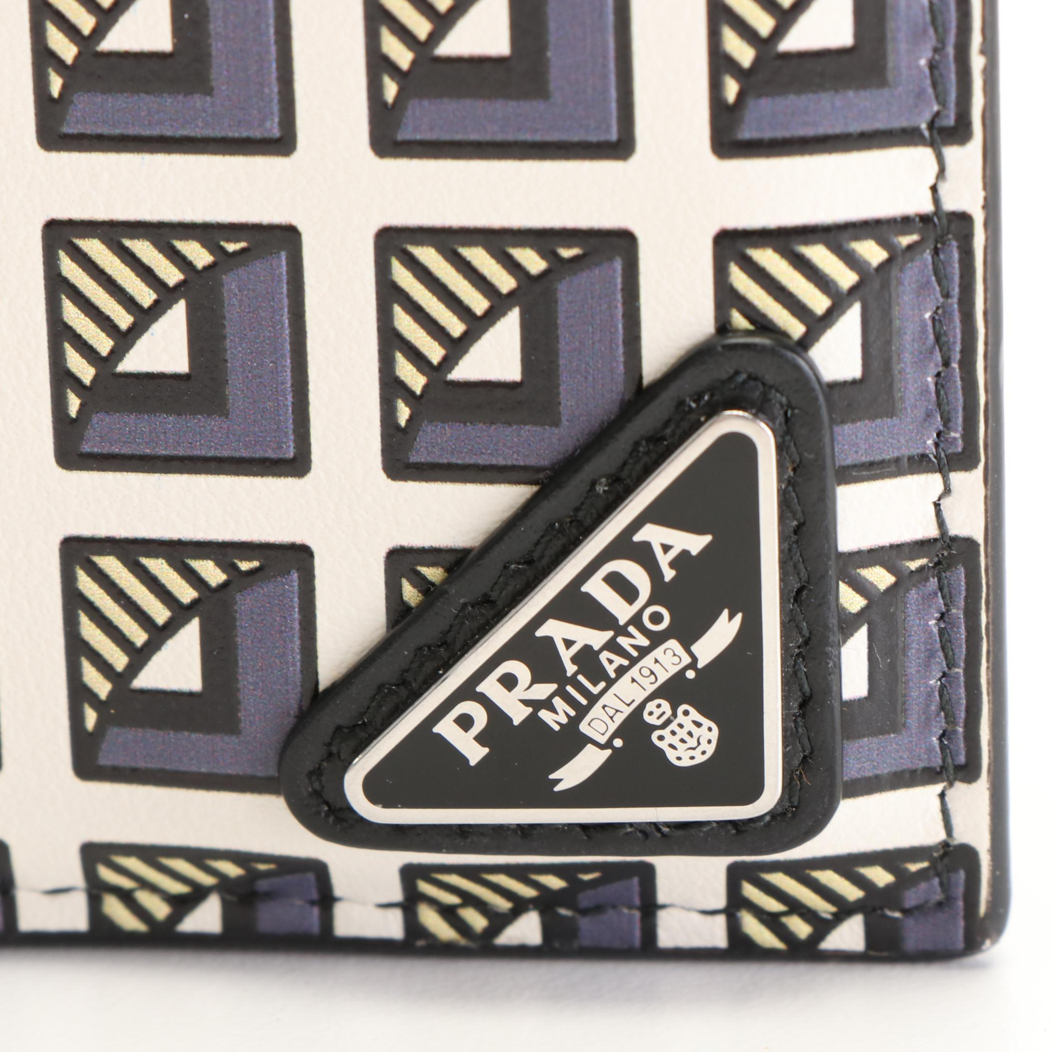 Prada Geometric Print Leather Bifold Wallet