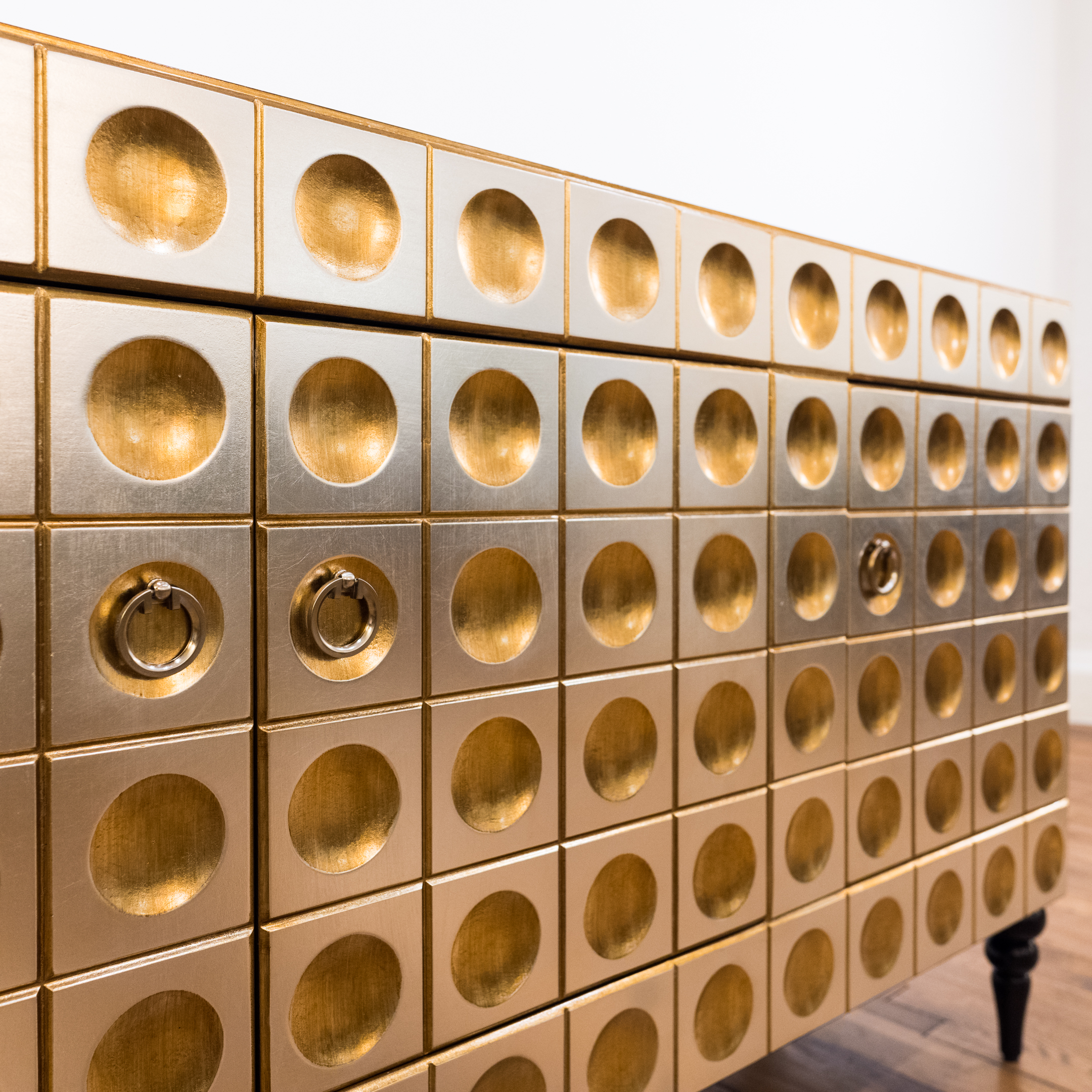 Neuu Design Emporium Modernist Style Silver and Gold Finished Cubed Credenza