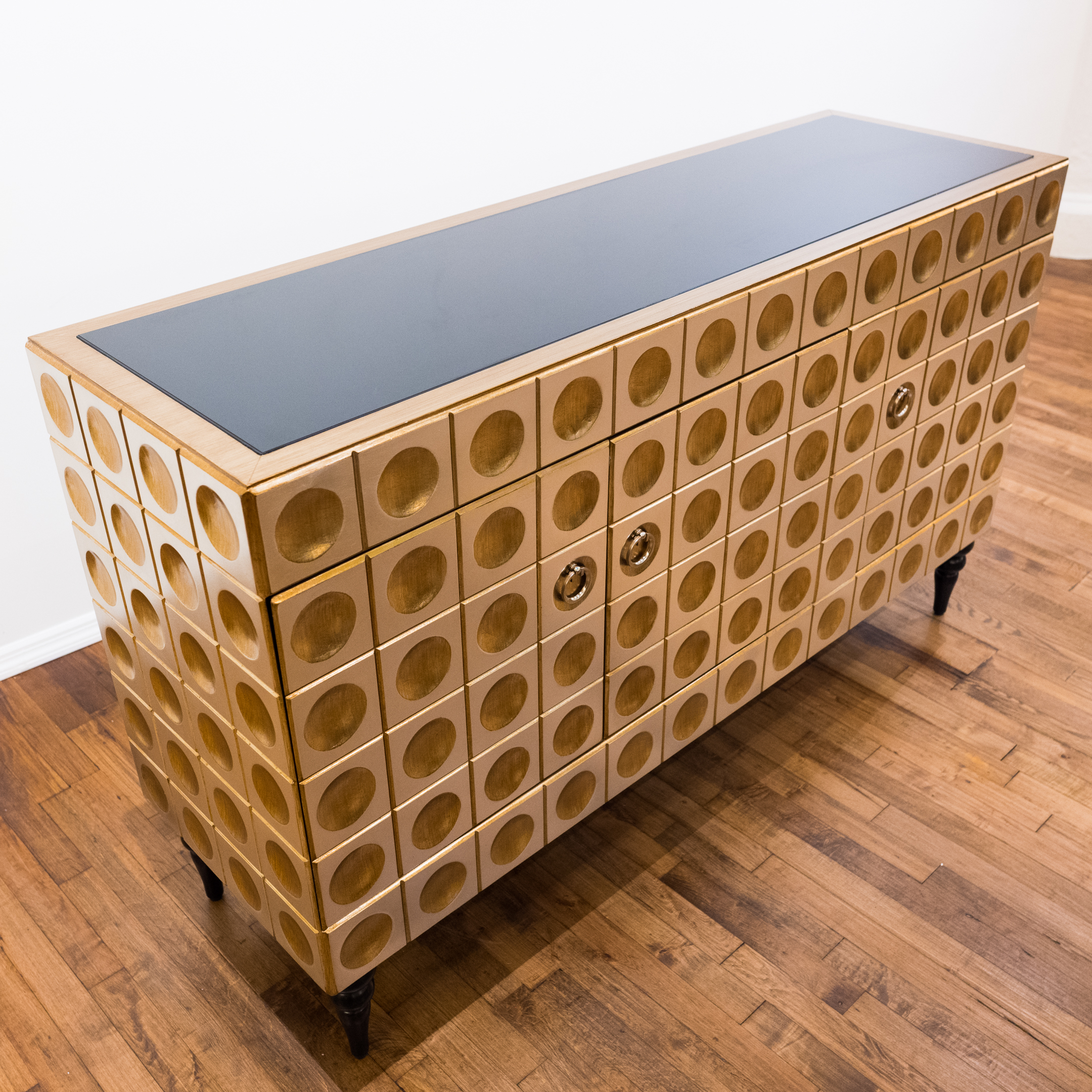 Neuu Design Emporium Modernist Style Silver and Gold Finished Cubed Credenza