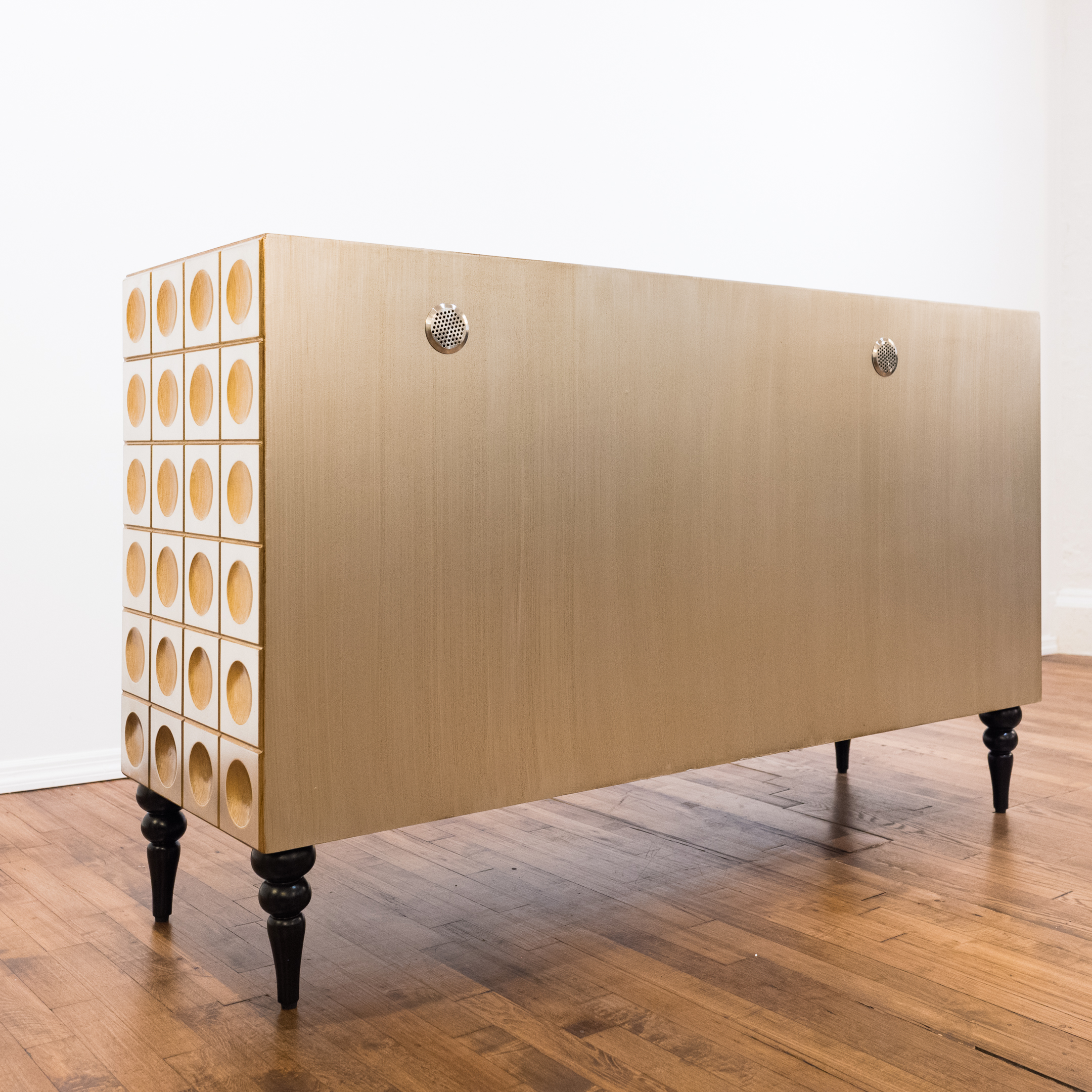 Neuu Design Emporium Modernist Style Silver and Gold Finished Cubed Credenza