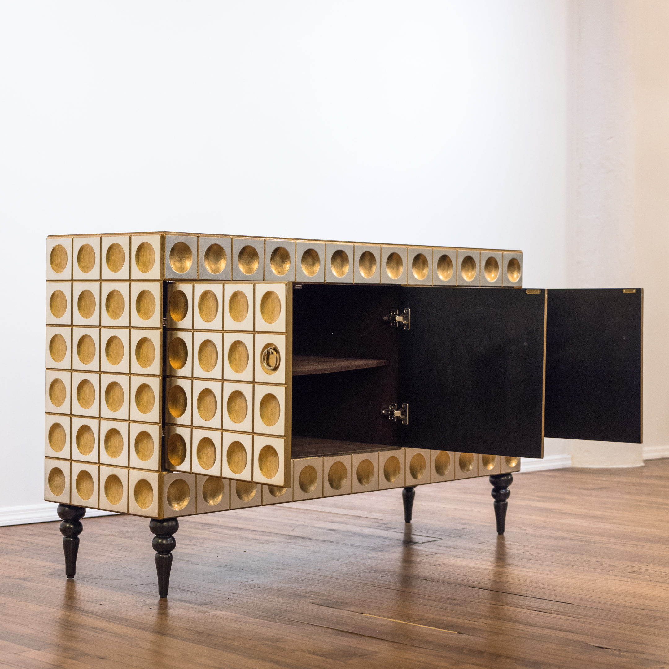 Neuu Design Emporium Modernist Style Silver and Gold Finished Cubed Credenza