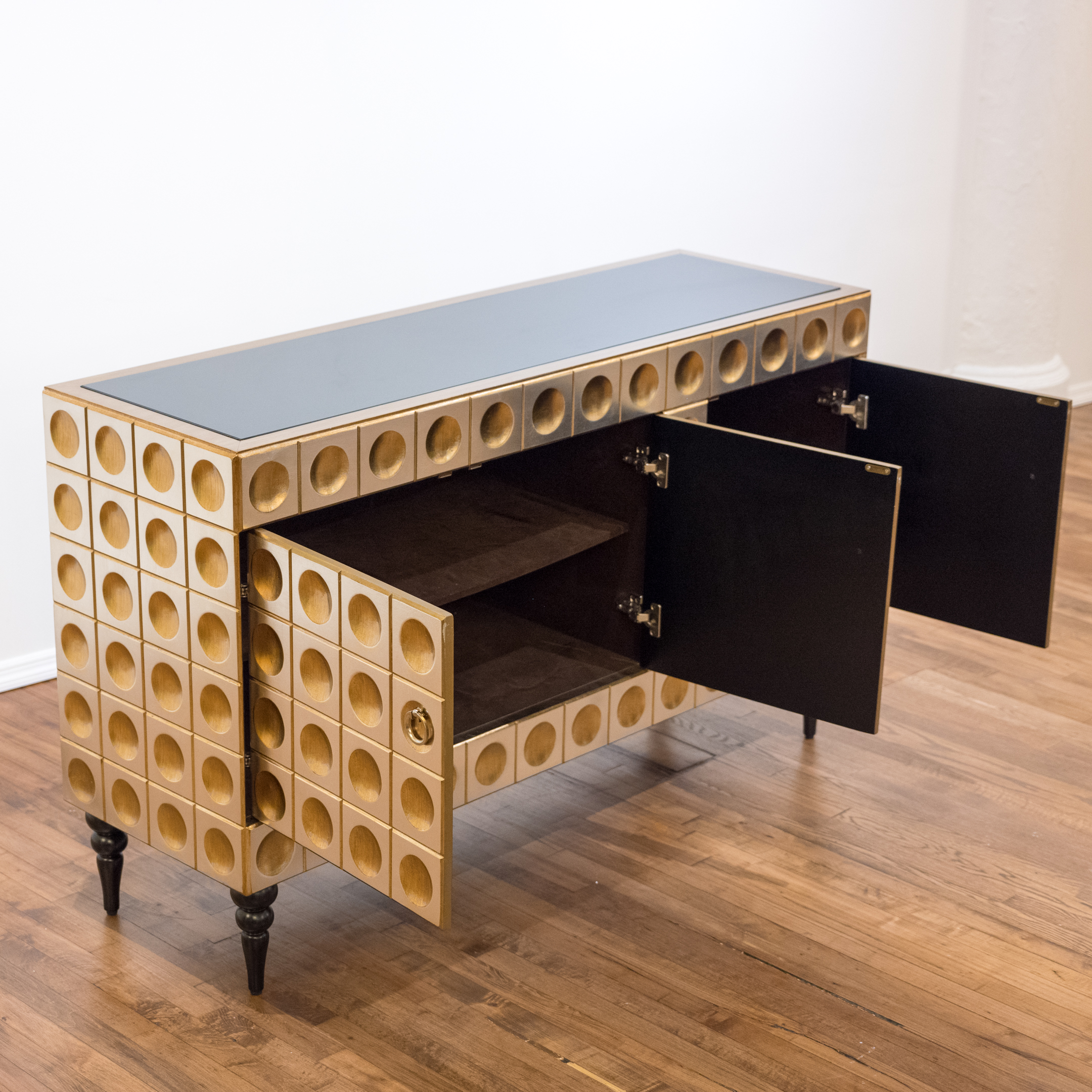 Neuu Design Emporium Modernist Style Silver and Gold Finished Cubed Credenza
