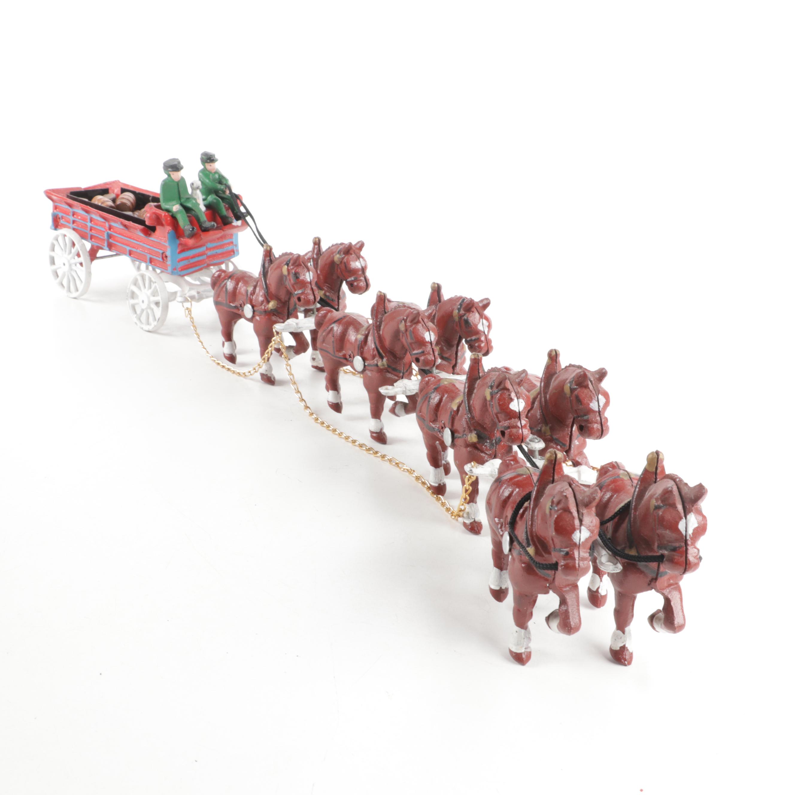 Cast Iron Horse Drawn Barrel Wagon Toy and 1903 Cadillac Runabout Model