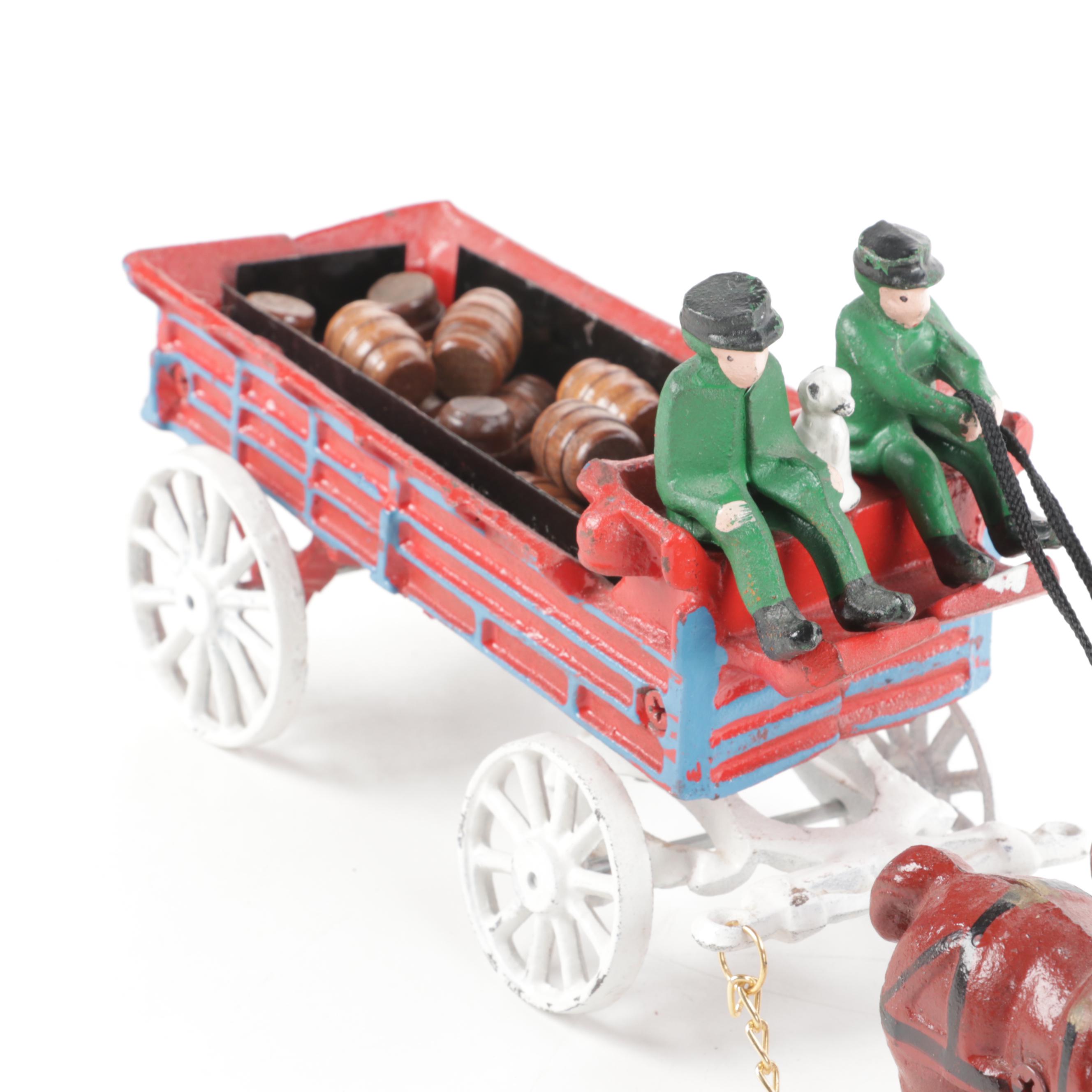Cast Iron Horse Drawn Barrel Wagon Toy and 1903 Cadillac Runabout Model