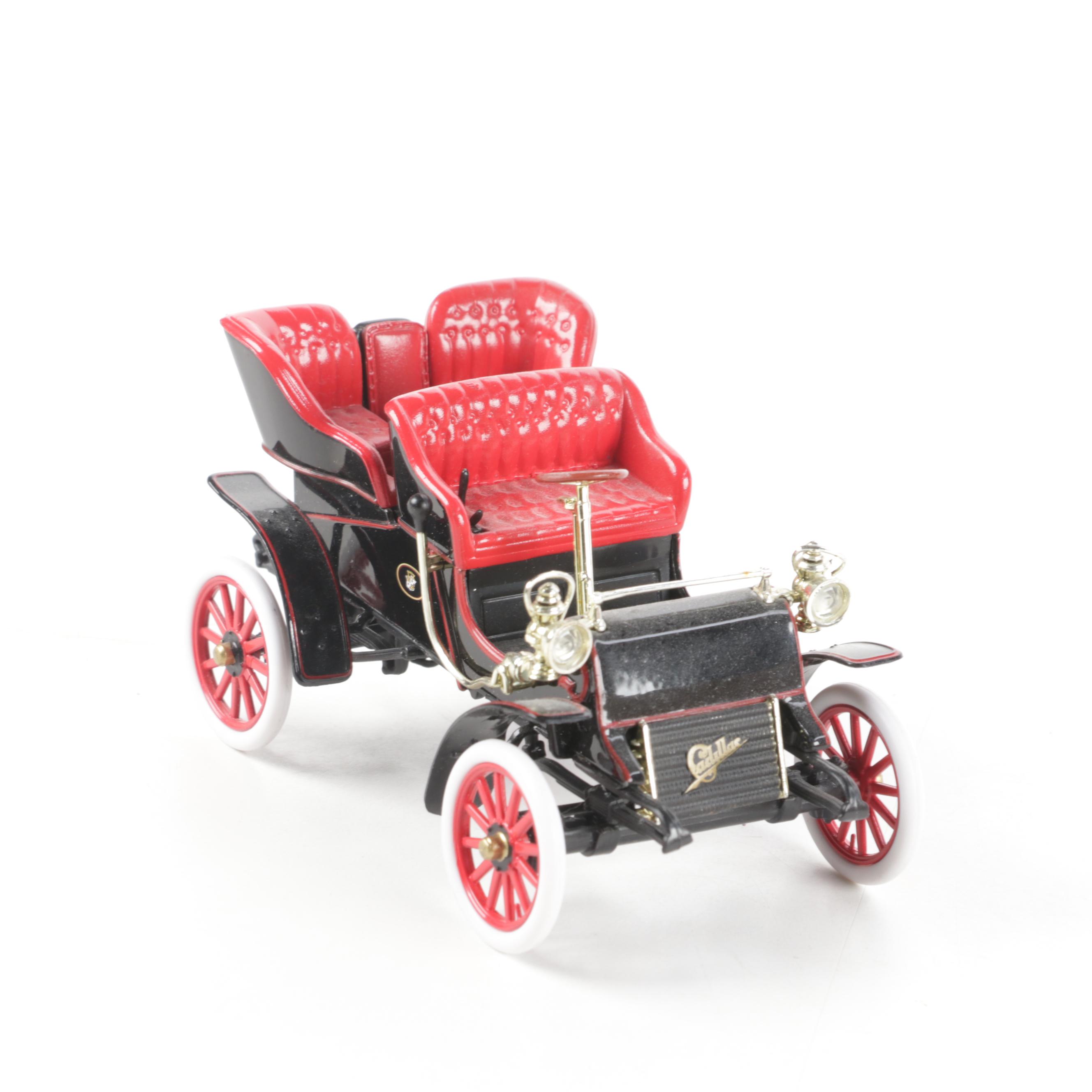 Cast Iron Horse Drawn Barrel Wagon Toy and 1903 Cadillac Runabout Model