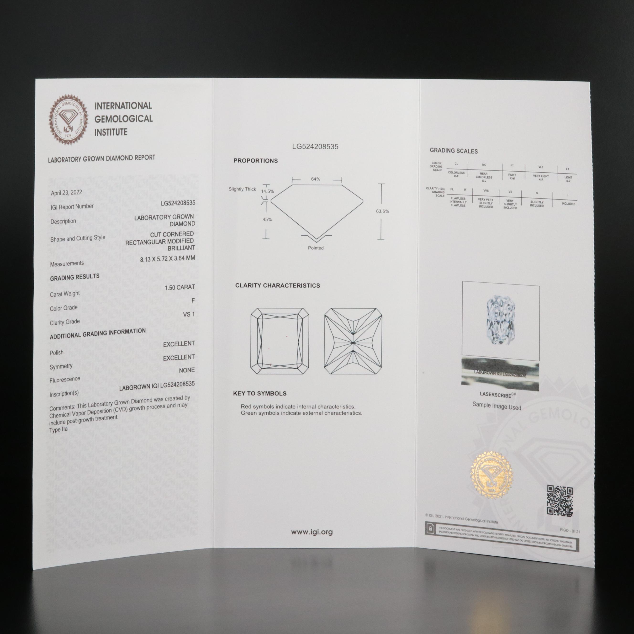 Loose 1.50 CT Lab Grown Diamond with IGI Report