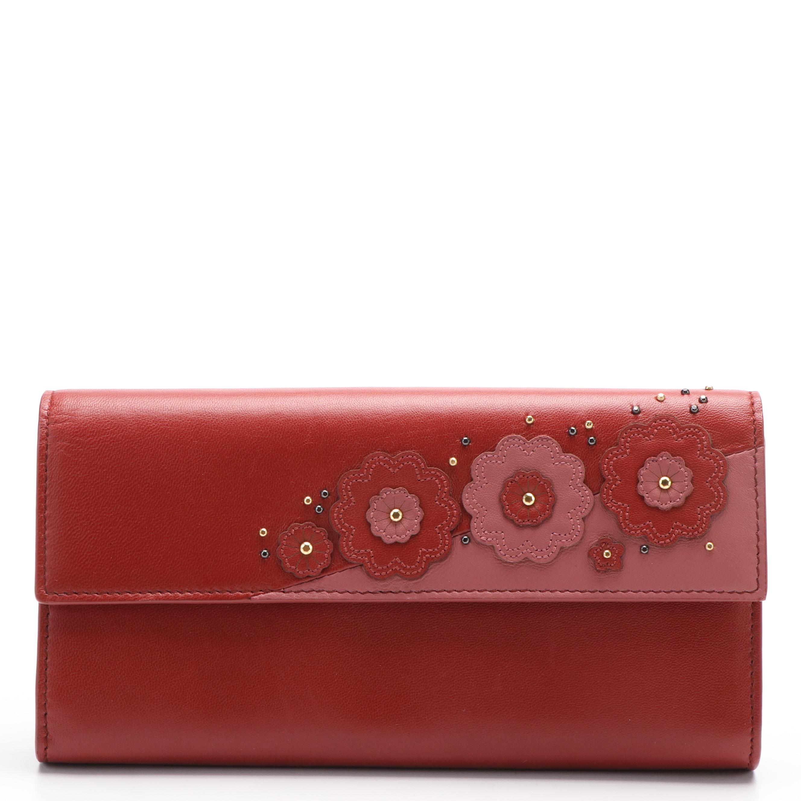 Bottega Veneta Floral Applique Leather Long Wallet
