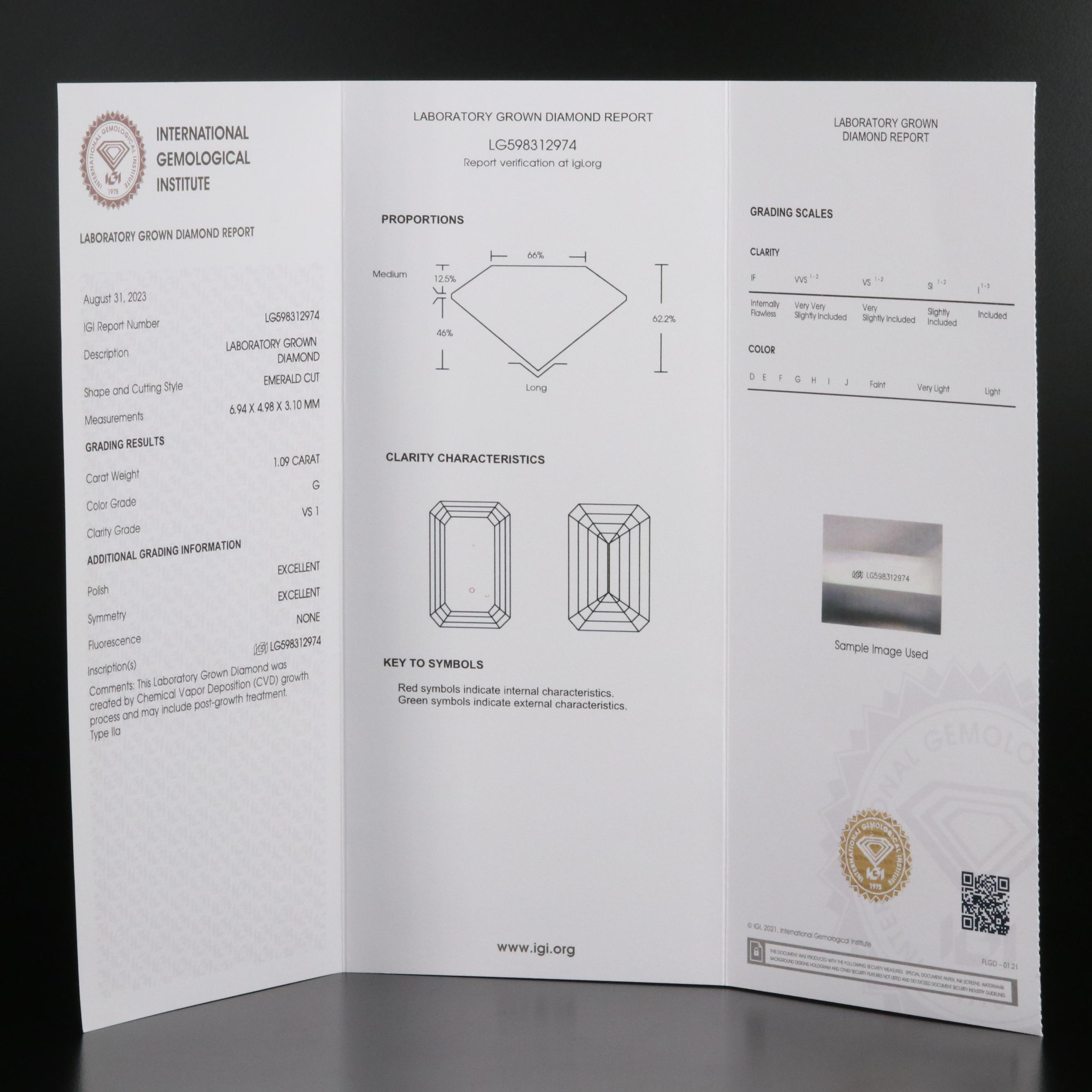 Loose 1.09 CT Lab Grown Diamond with IGI Report