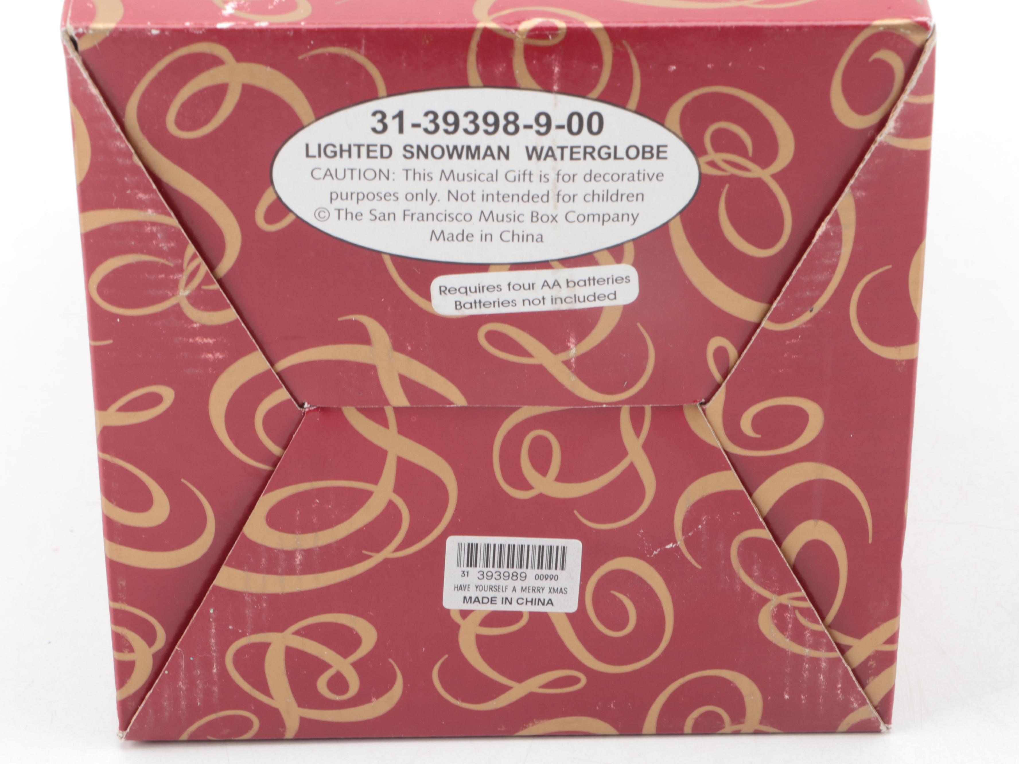 San Francisco Music Box Company Lighted Snowman Water Globe