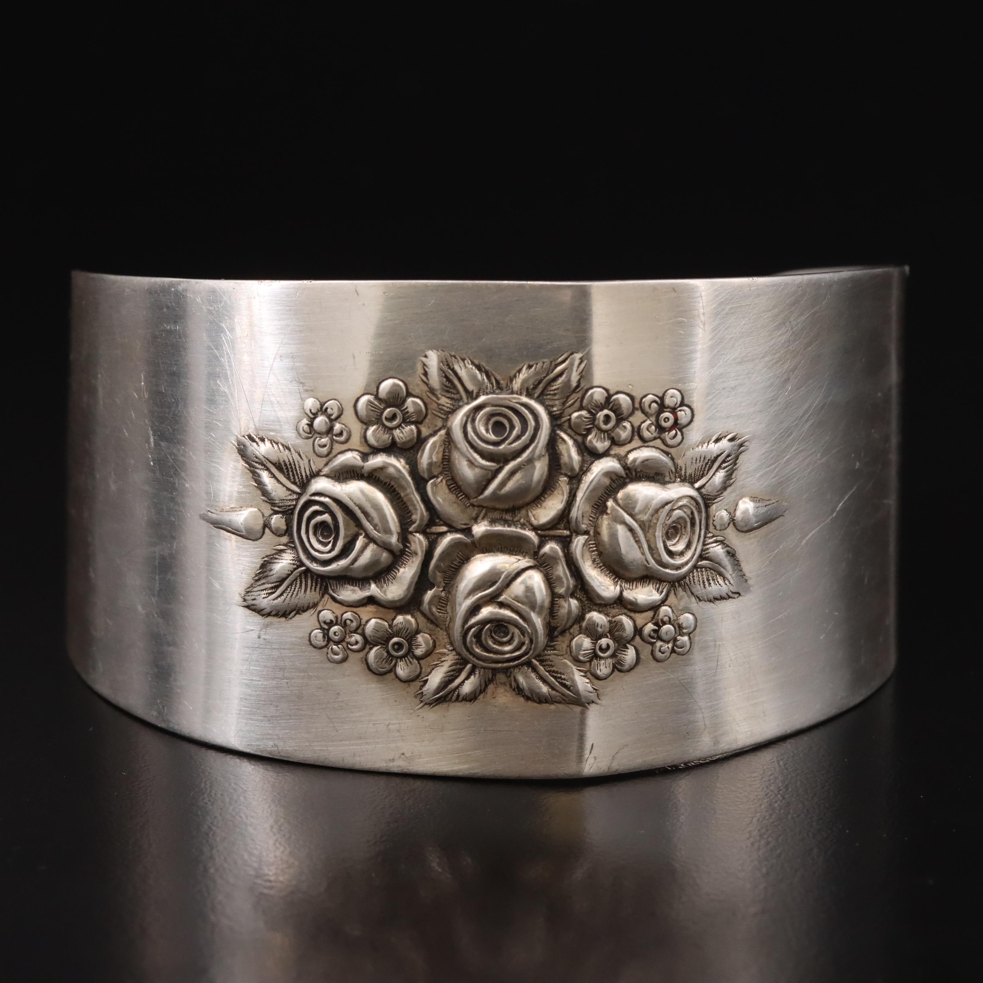 Vintage Stieff Sterling Rose Cuff