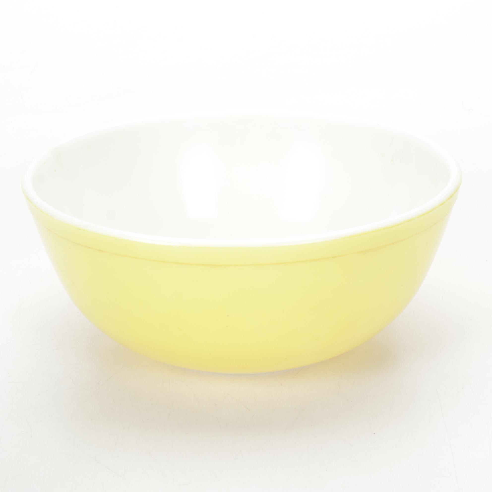 Pyrex "Primary Colors" Mixing Bowls with Needlepoint and Applique Towels