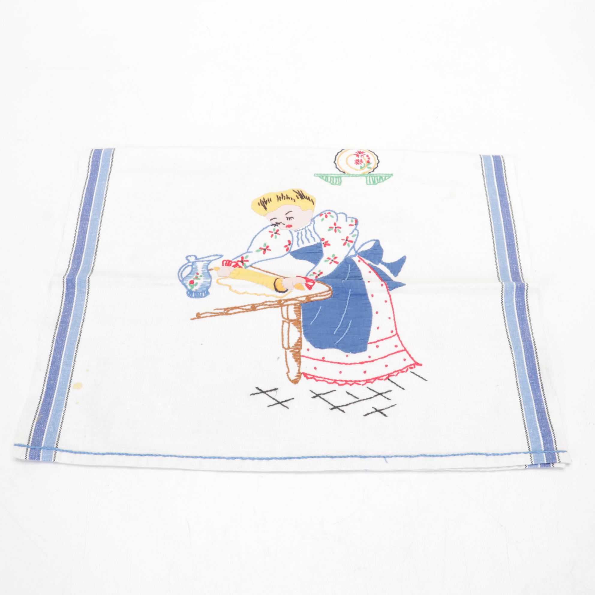 Pyrex "Primary Colors" Mixing Bowls with Needlepoint and Applique Towels