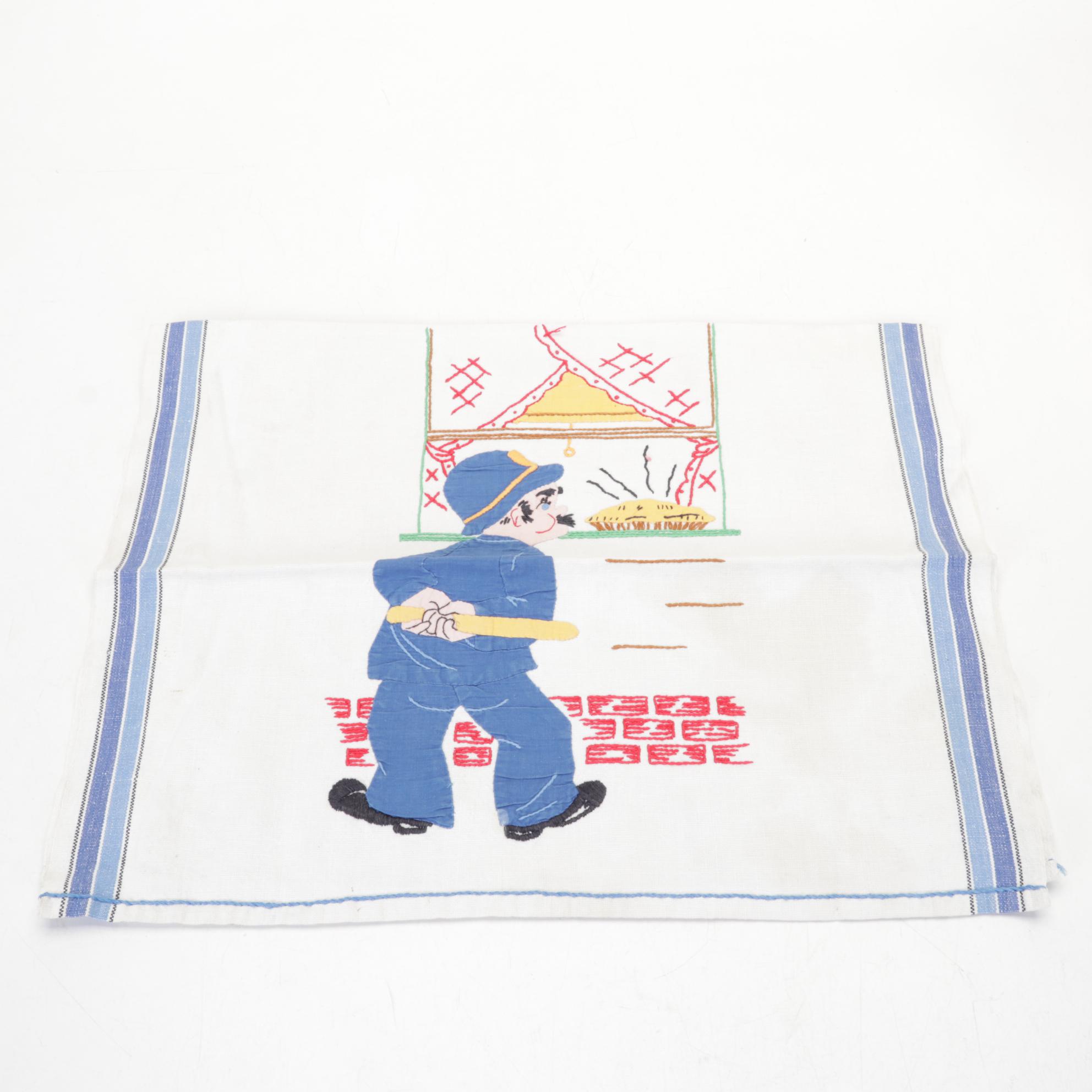 Pyrex "Primary Colors" Mixing Bowls with Needlepoint and Applique Towels