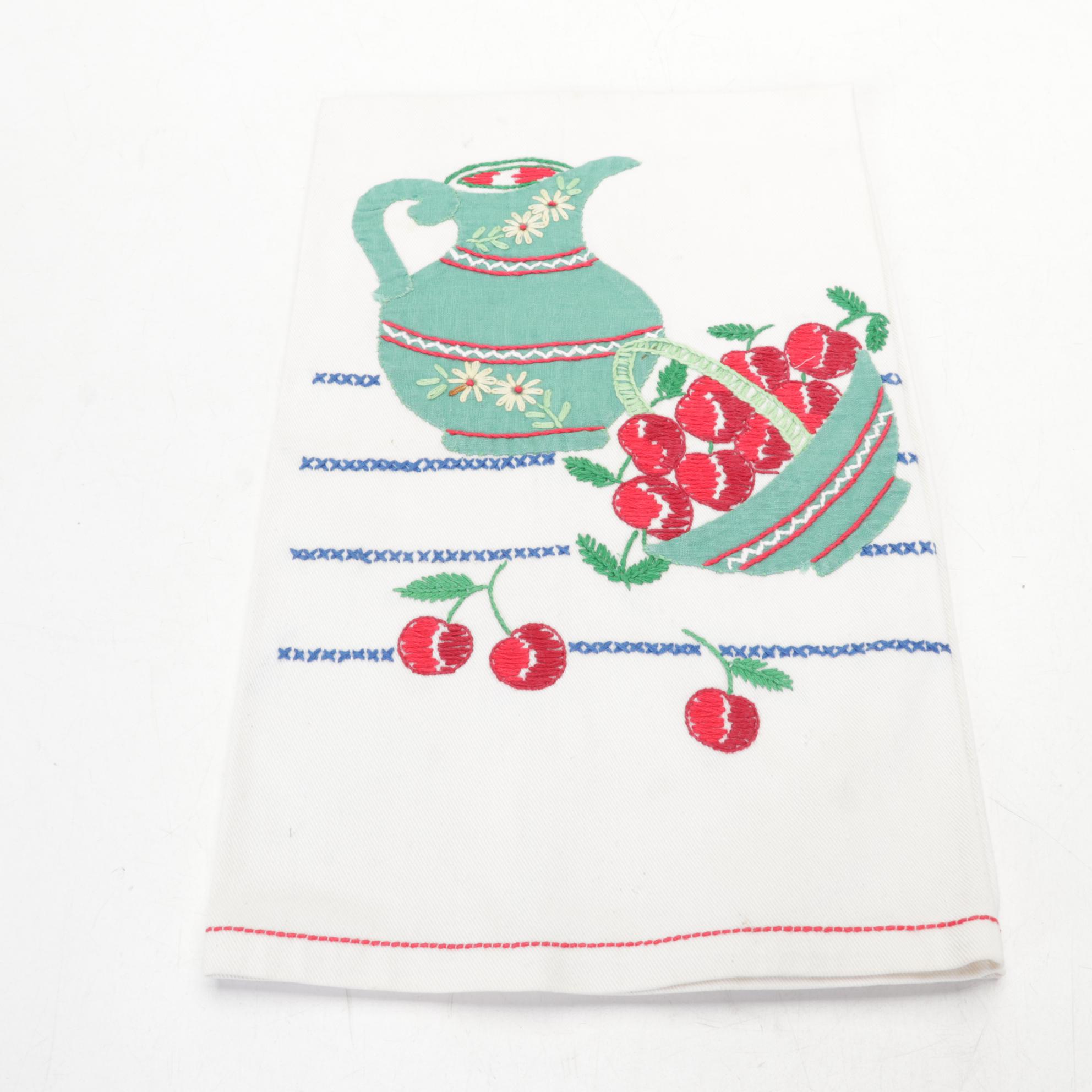 Pyrex "Primary Colors" Mixing Bowls with Needlepoint and Applique Towels