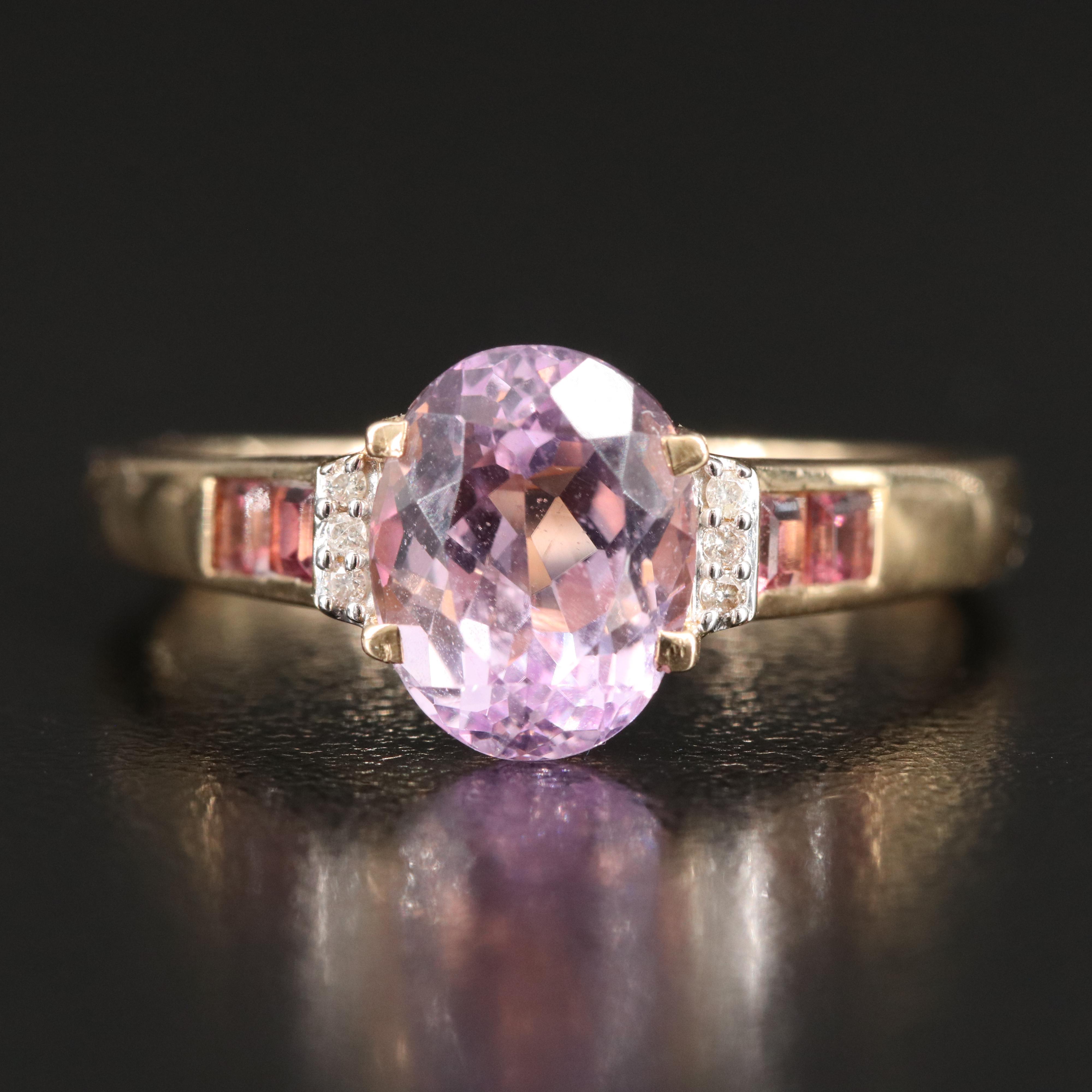 14K Kunzite, Diamond and Tourmaline Ring
