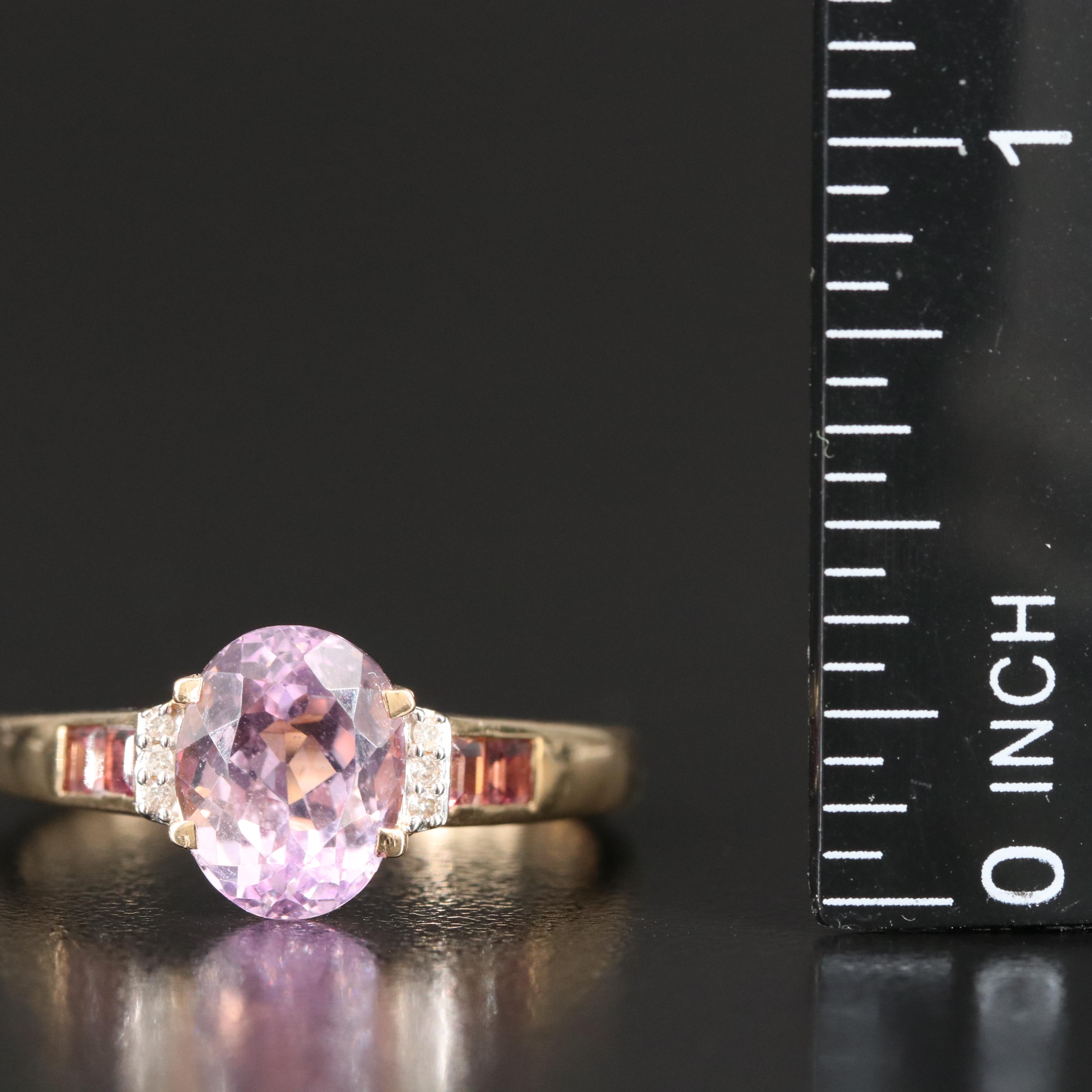 14K Kunzite, Diamond and Tourmaline Ring