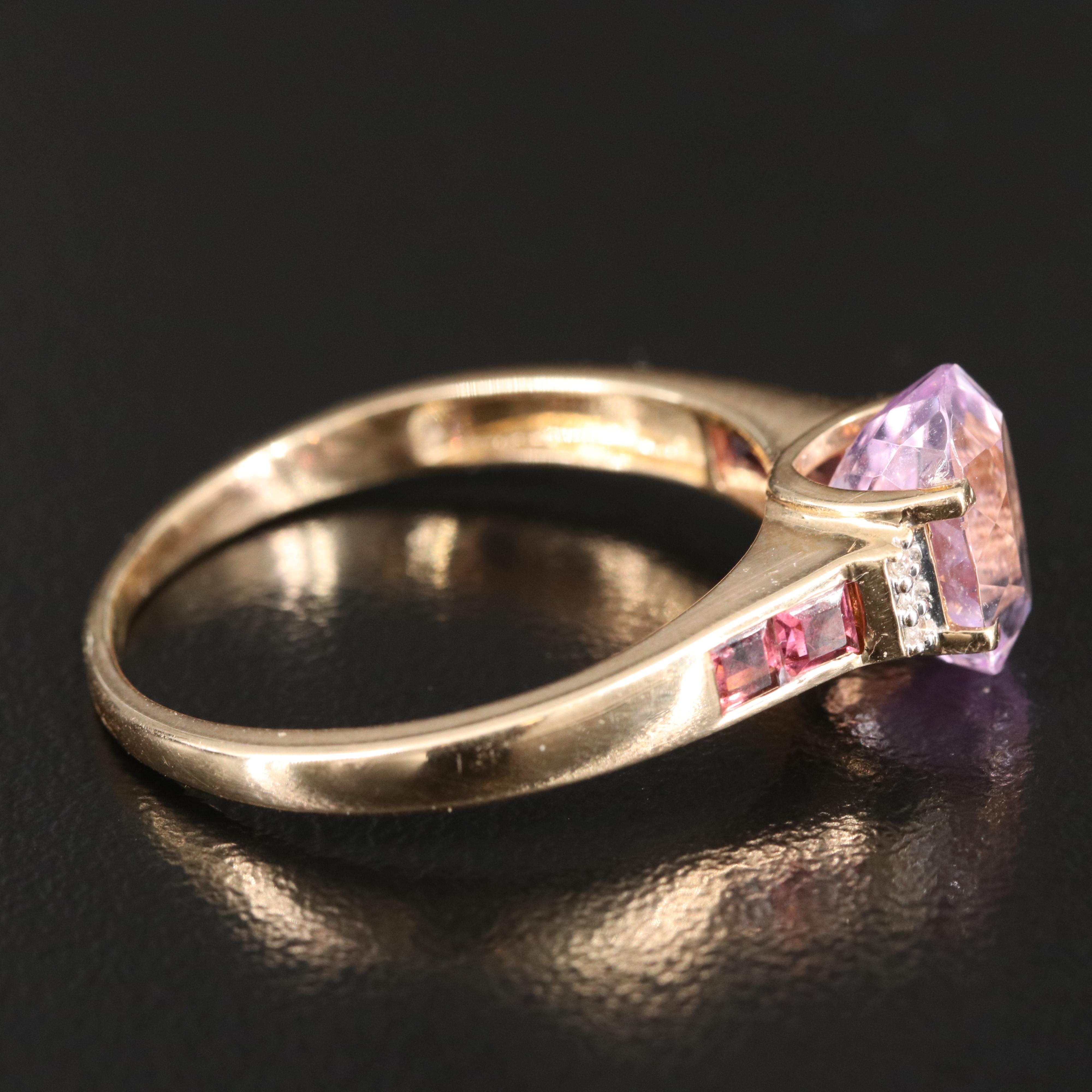 14K Kunzite, Diamond and Tourmaline Ring