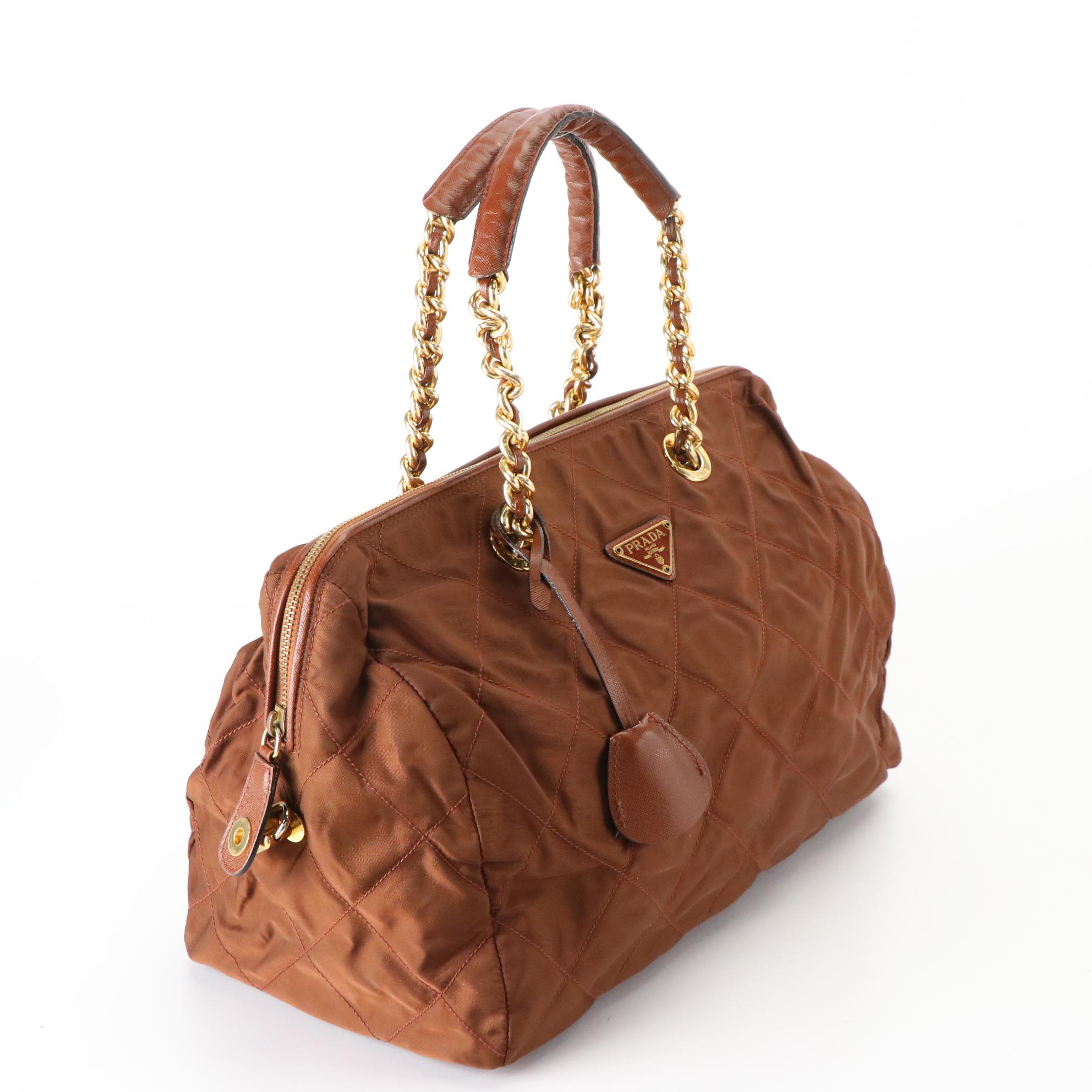 Prada Shoulder Bag in Brown Quilted Tessuto Nylon