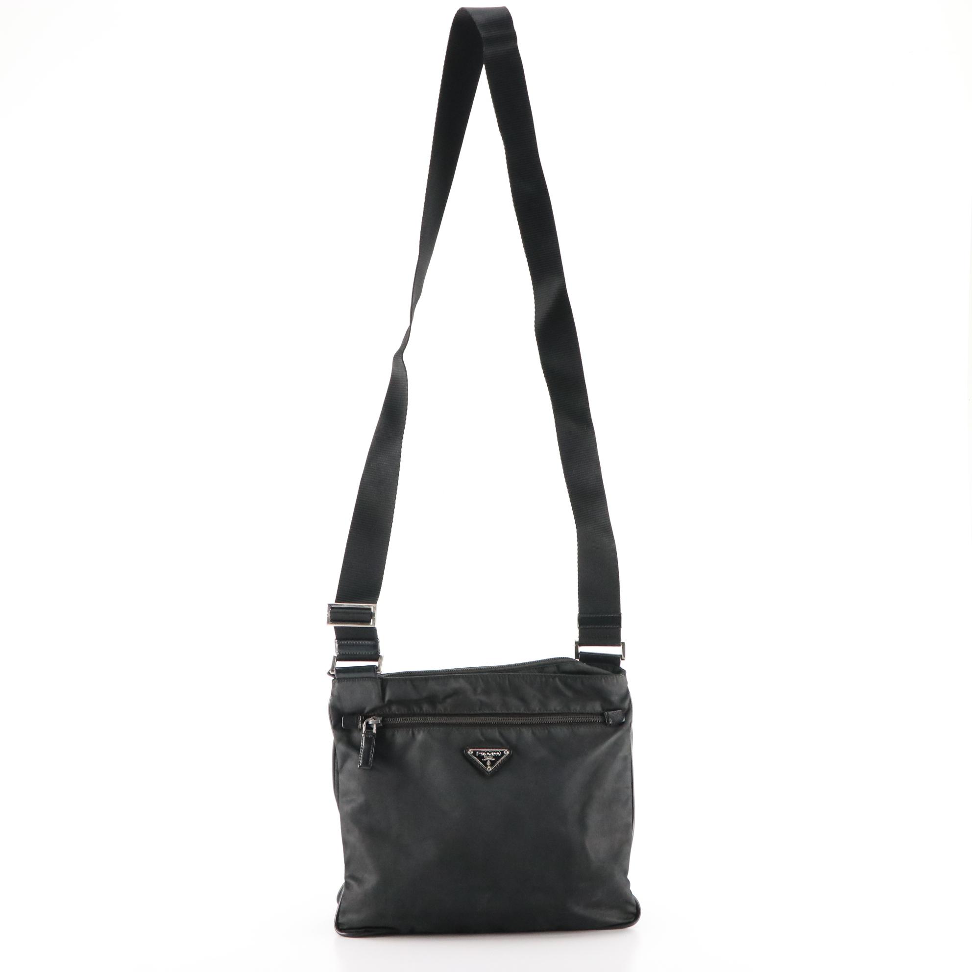 Prada Tessuto Flat Messenger Black Nylon Crossbody