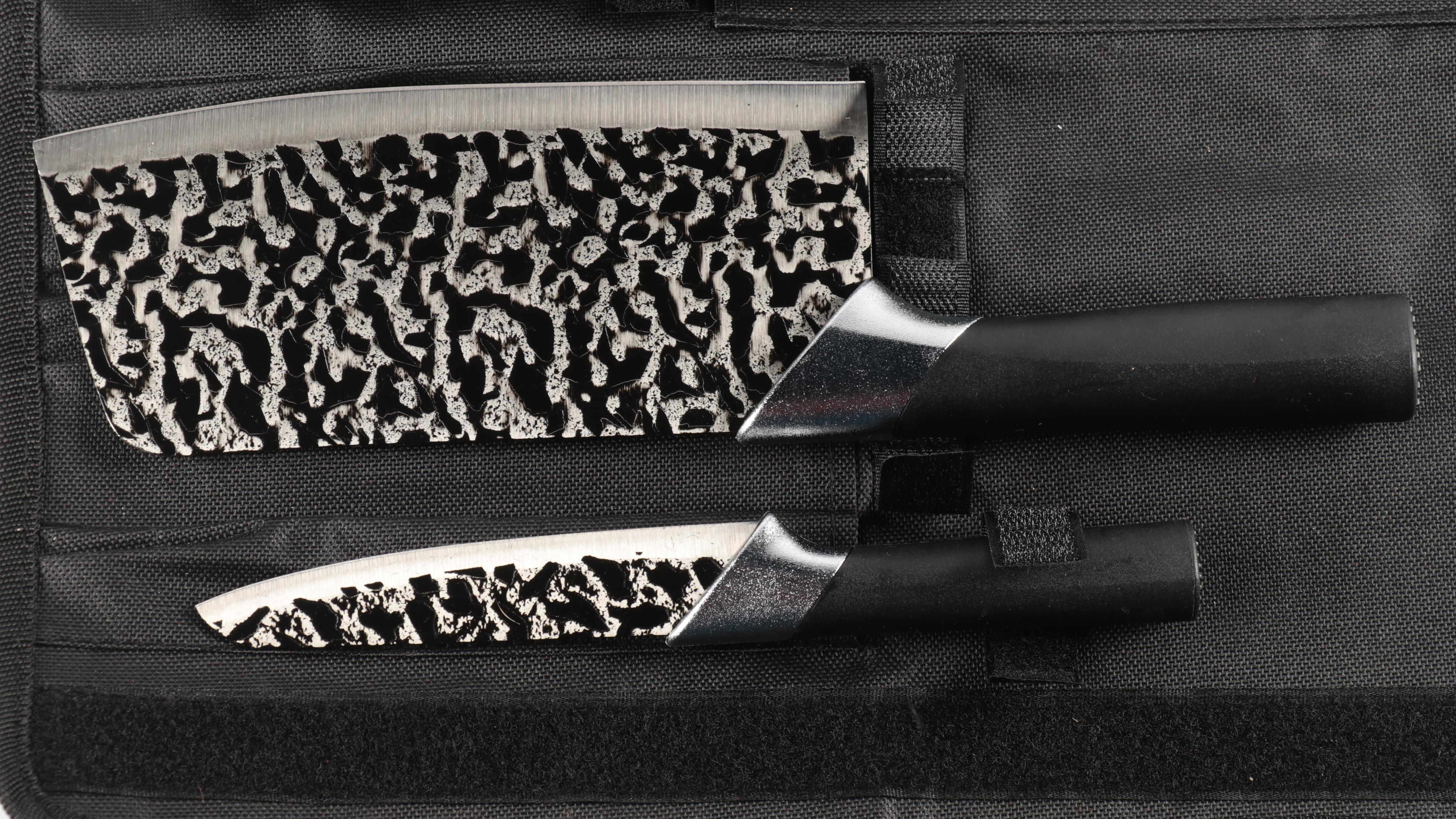 Yang Jiang Cheetah Print Carving and Butcher Knives with Knife Roll