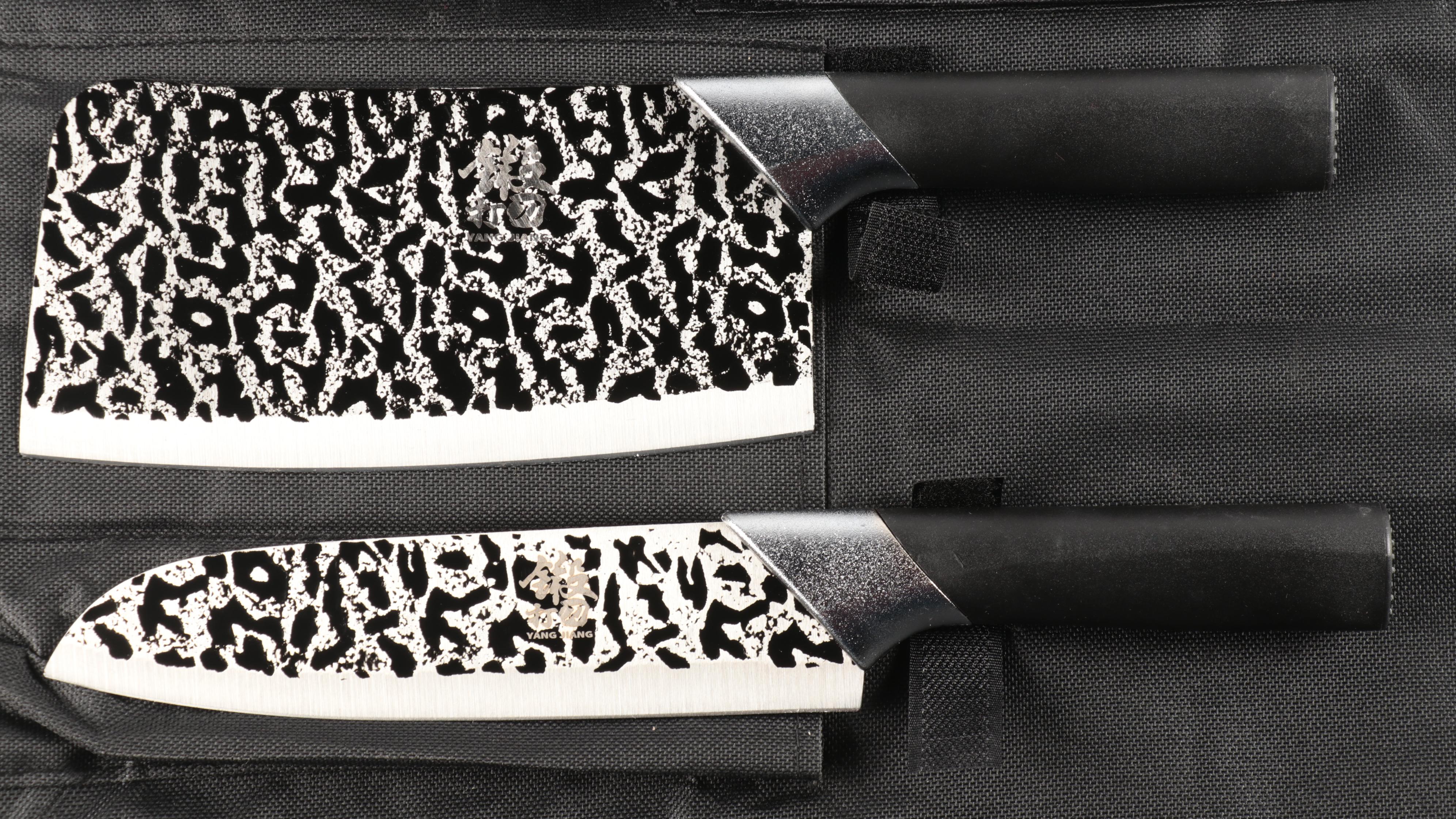 Yang Jiang Cheetah Print Carving and Butcher Knives with Knife Roll