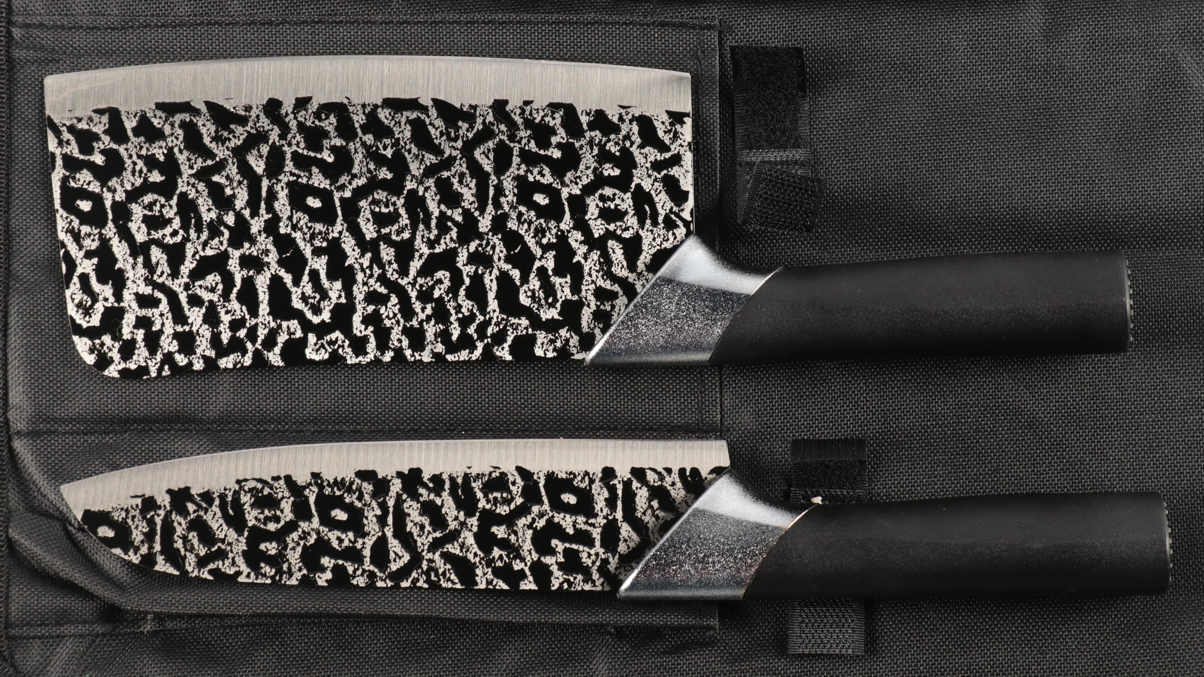 Yang Jiang Cheetah Print Carving and Butcher Knives with Knife Roll