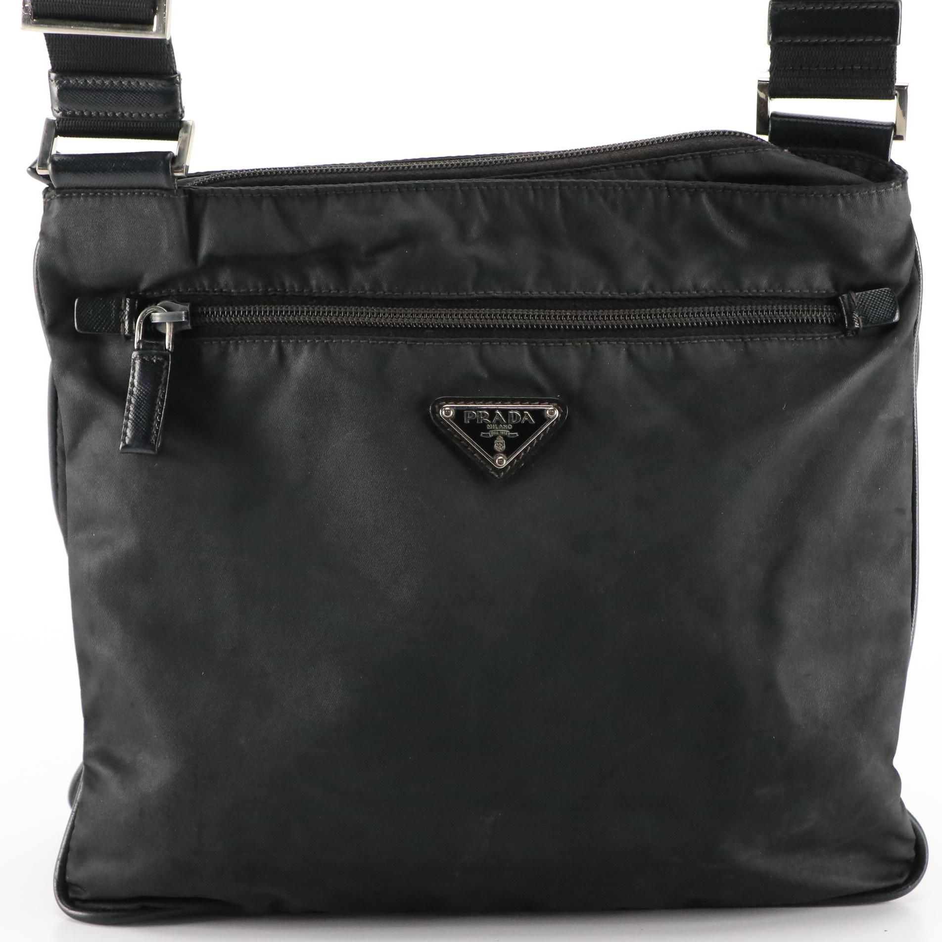 Prada Tessuto Flat Messenger Black Nylon Crossbody