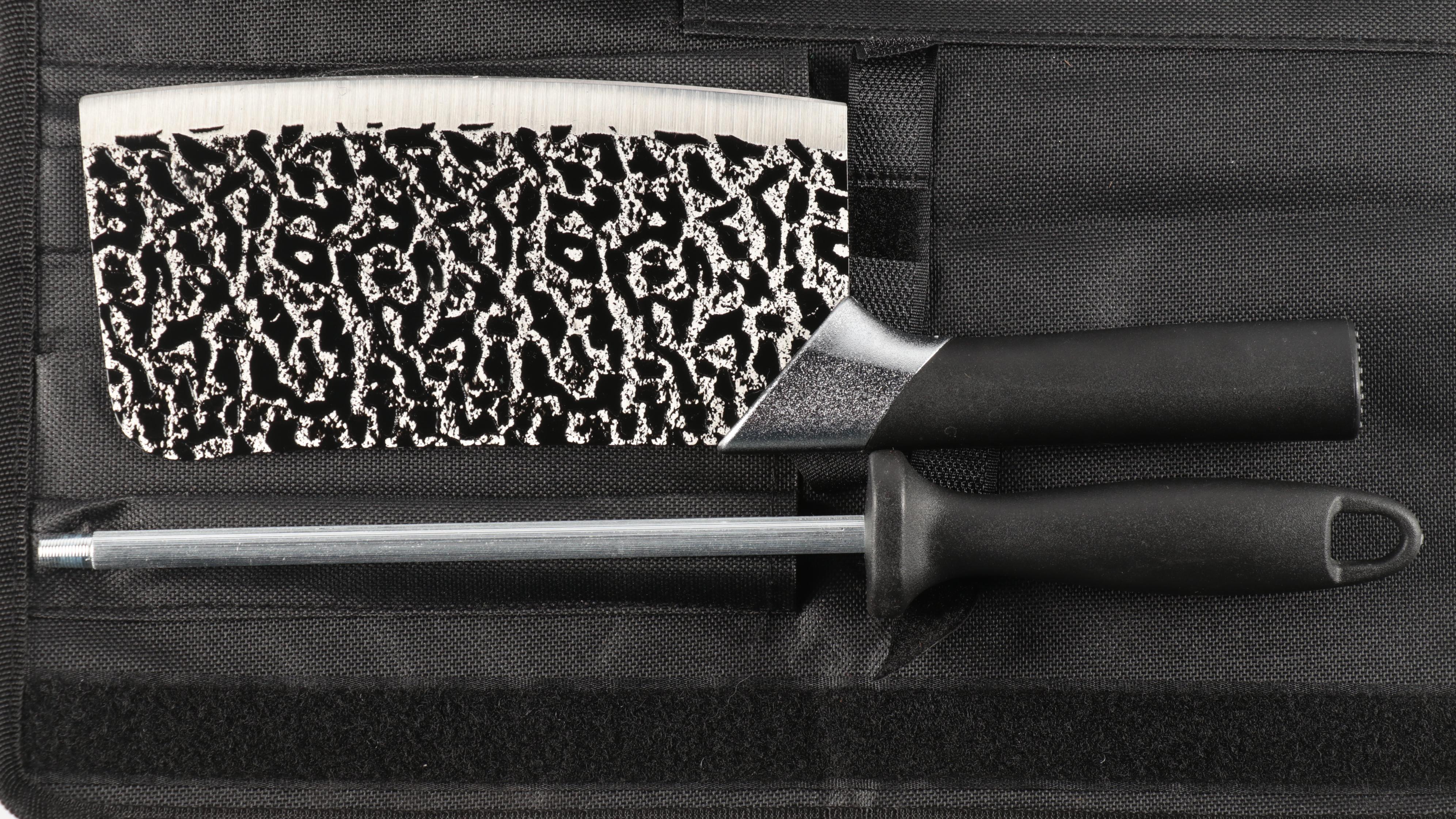 Yang Jiang Cheetah Print Carving Knife Set with Knife Roll