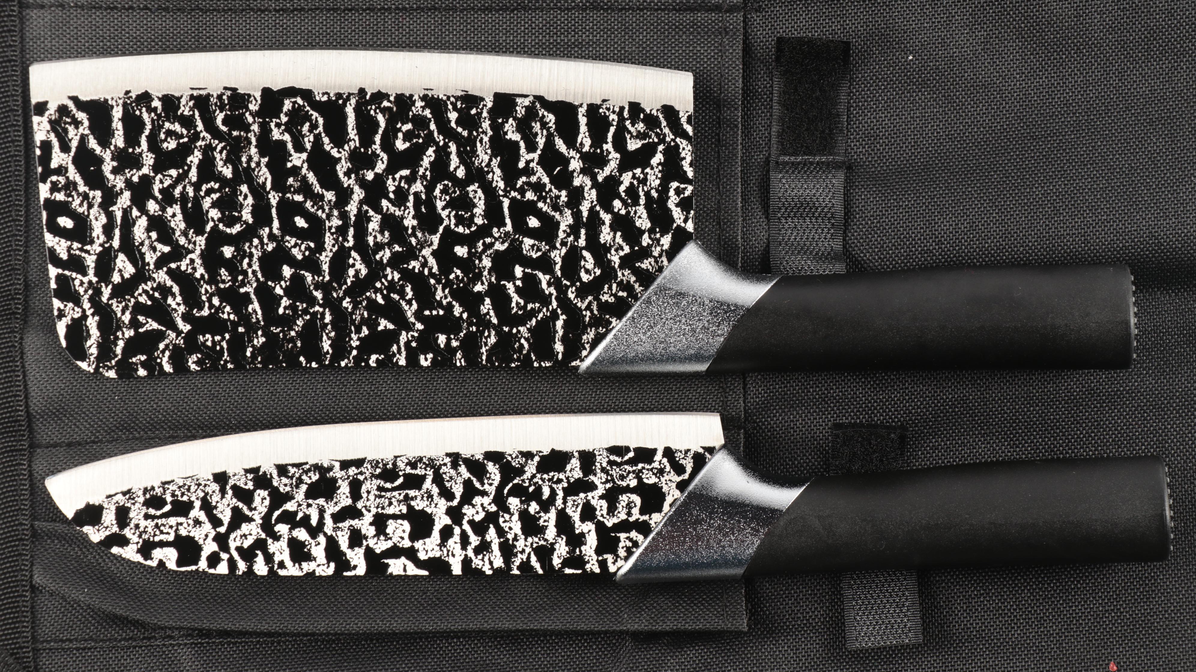 Yang Jiang Cheetah Print Carving Knife Set with Knife Roll
