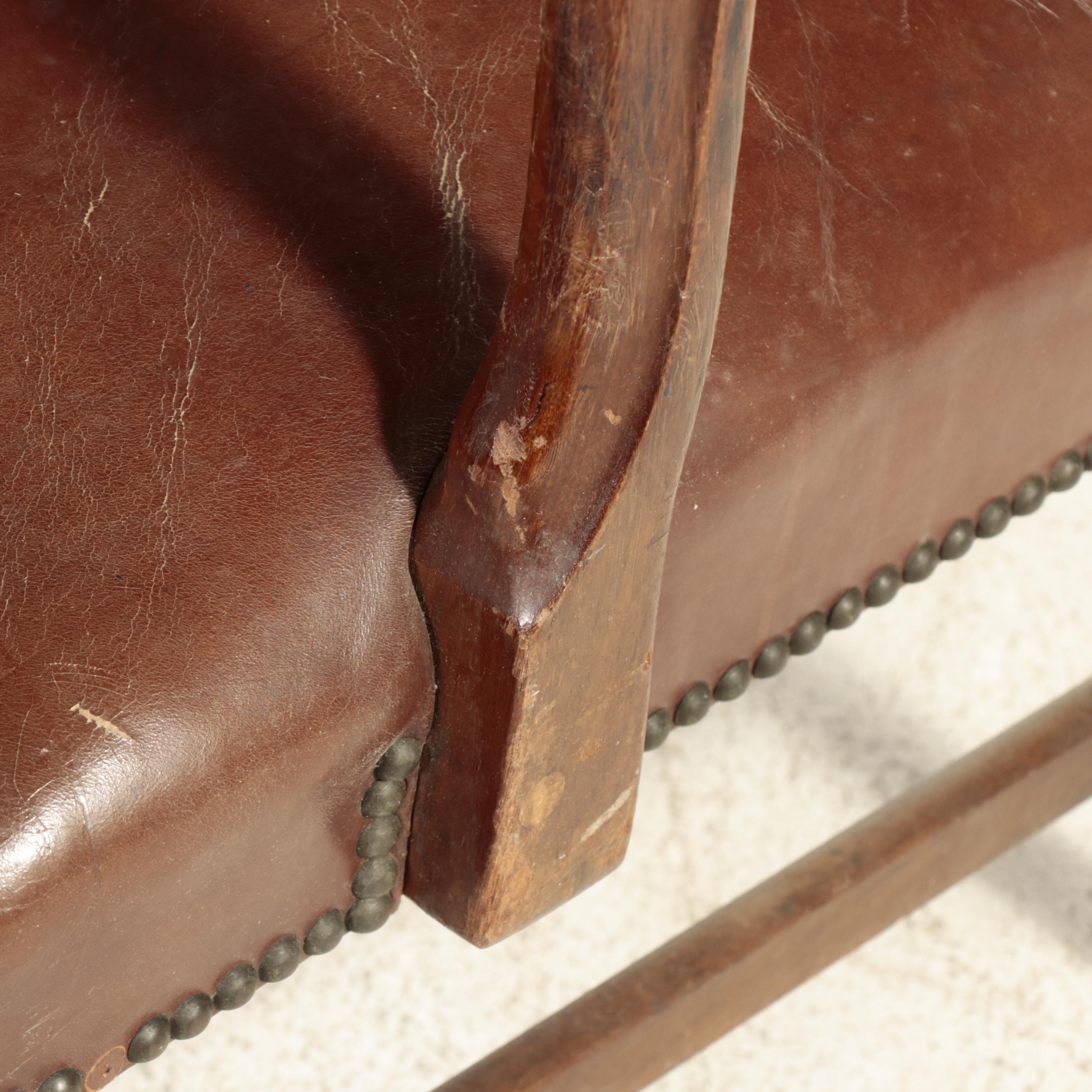 W.H. Gunlocke Chair Co and Other Brown Leather Armchairs with Nailhead Trim