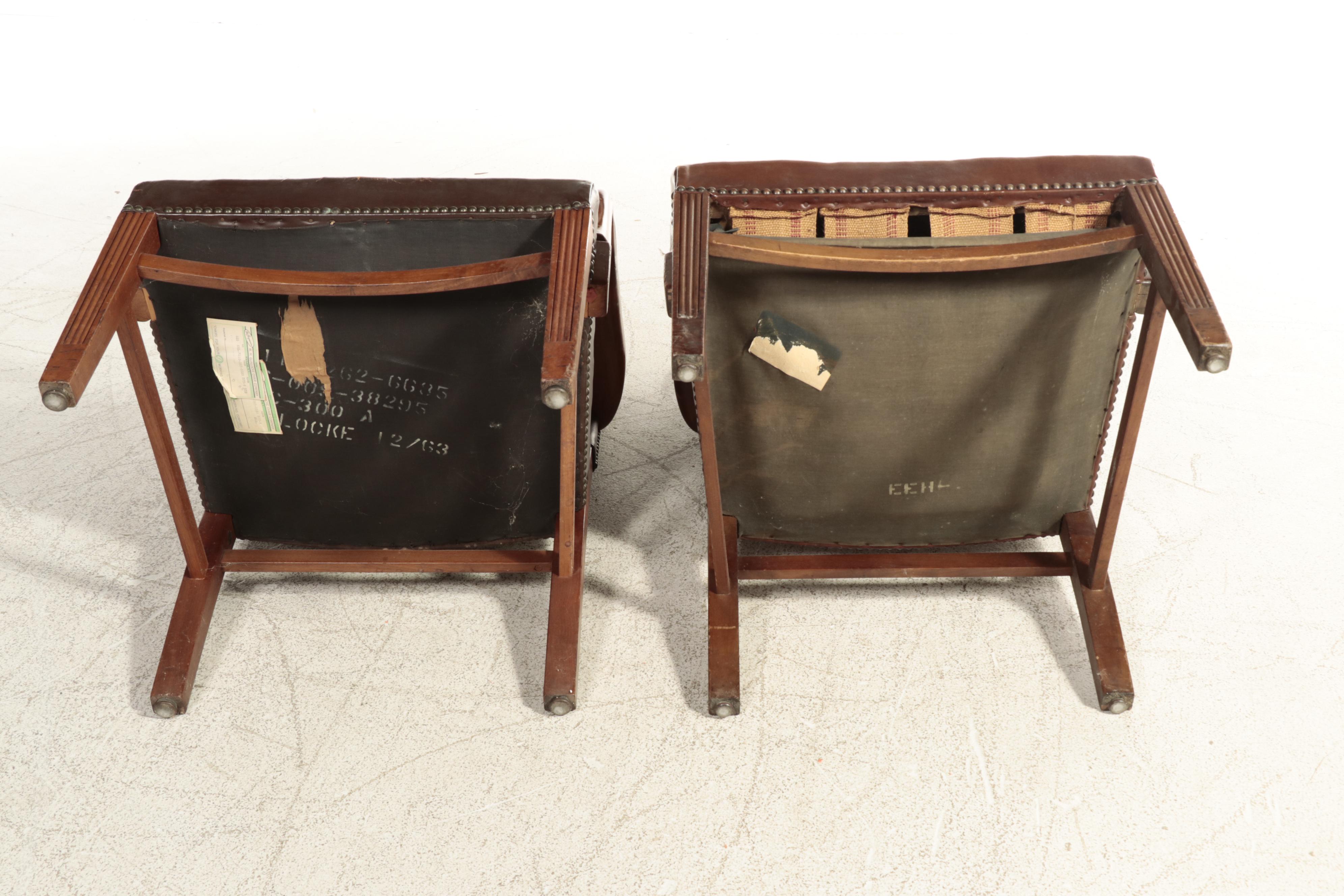 W.H. Gunlocke Chair Co and Other Brown Leather Armchairs with Nailhead Trim