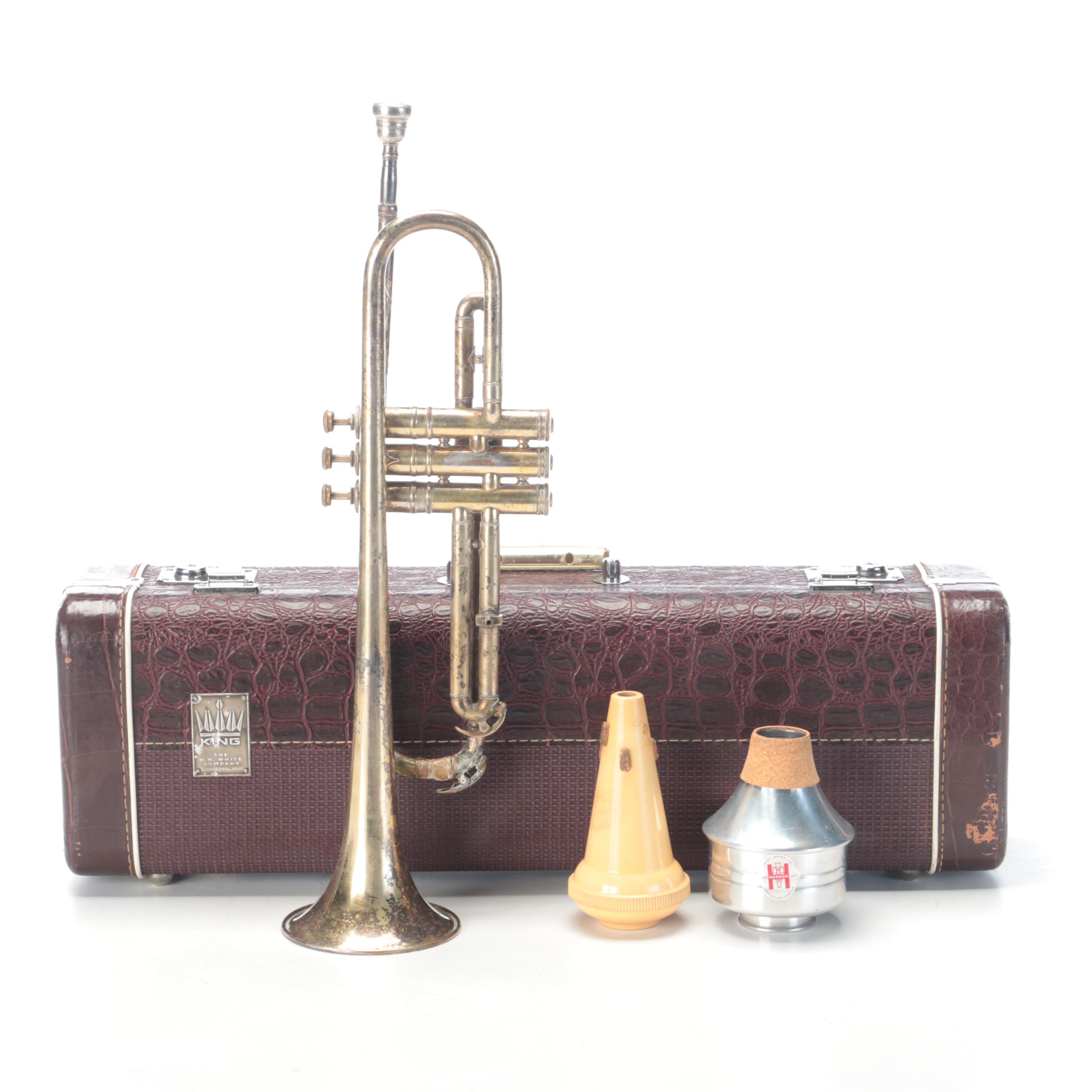 C.G. Corn Brass Finish Trumpet with Harmon Wow-Wow Trumpet Mute and More
