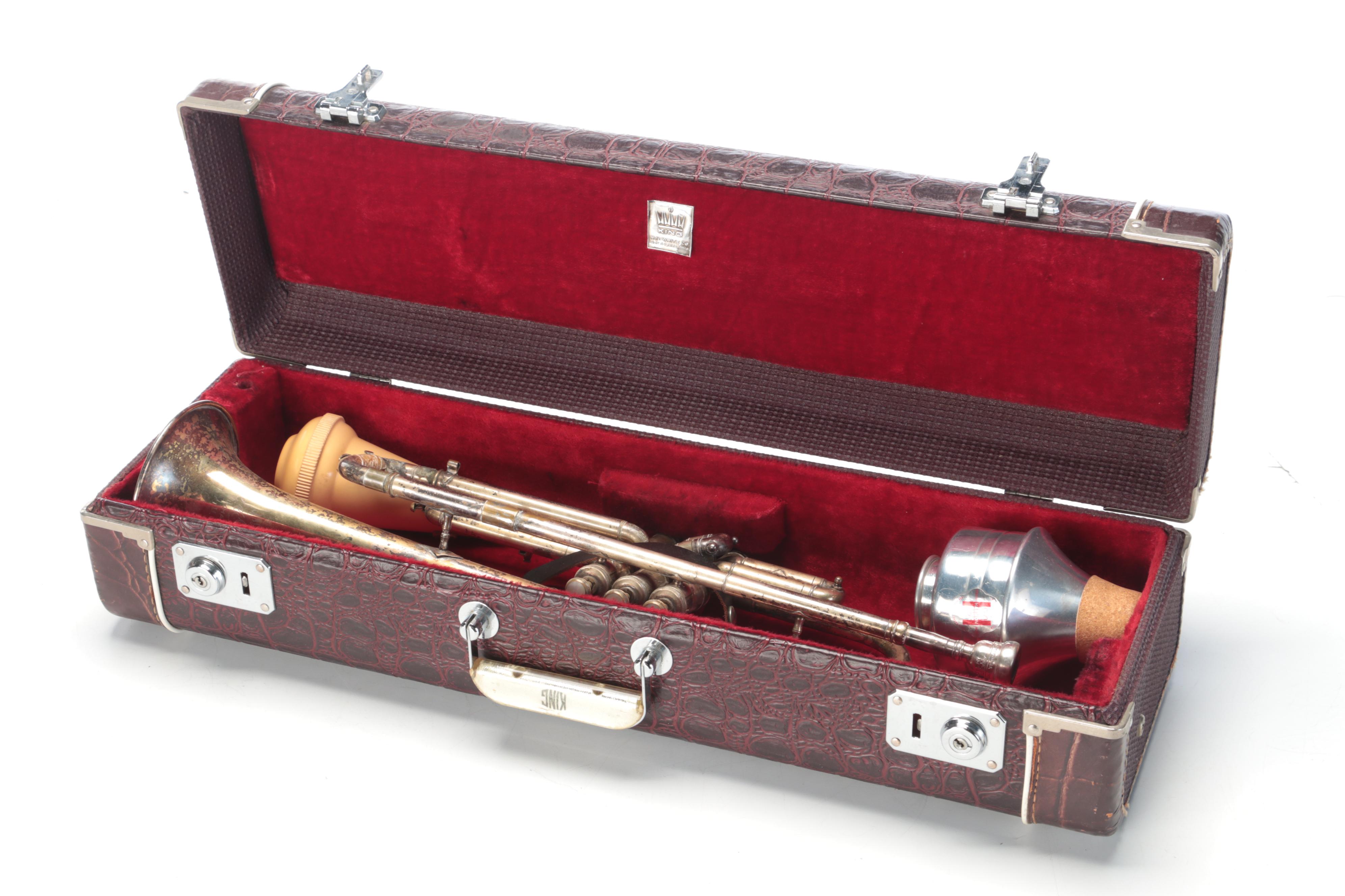 C.G. Corn Brass Finish Trumpet with Harmon Wow-Wow Trumpet Mute and More