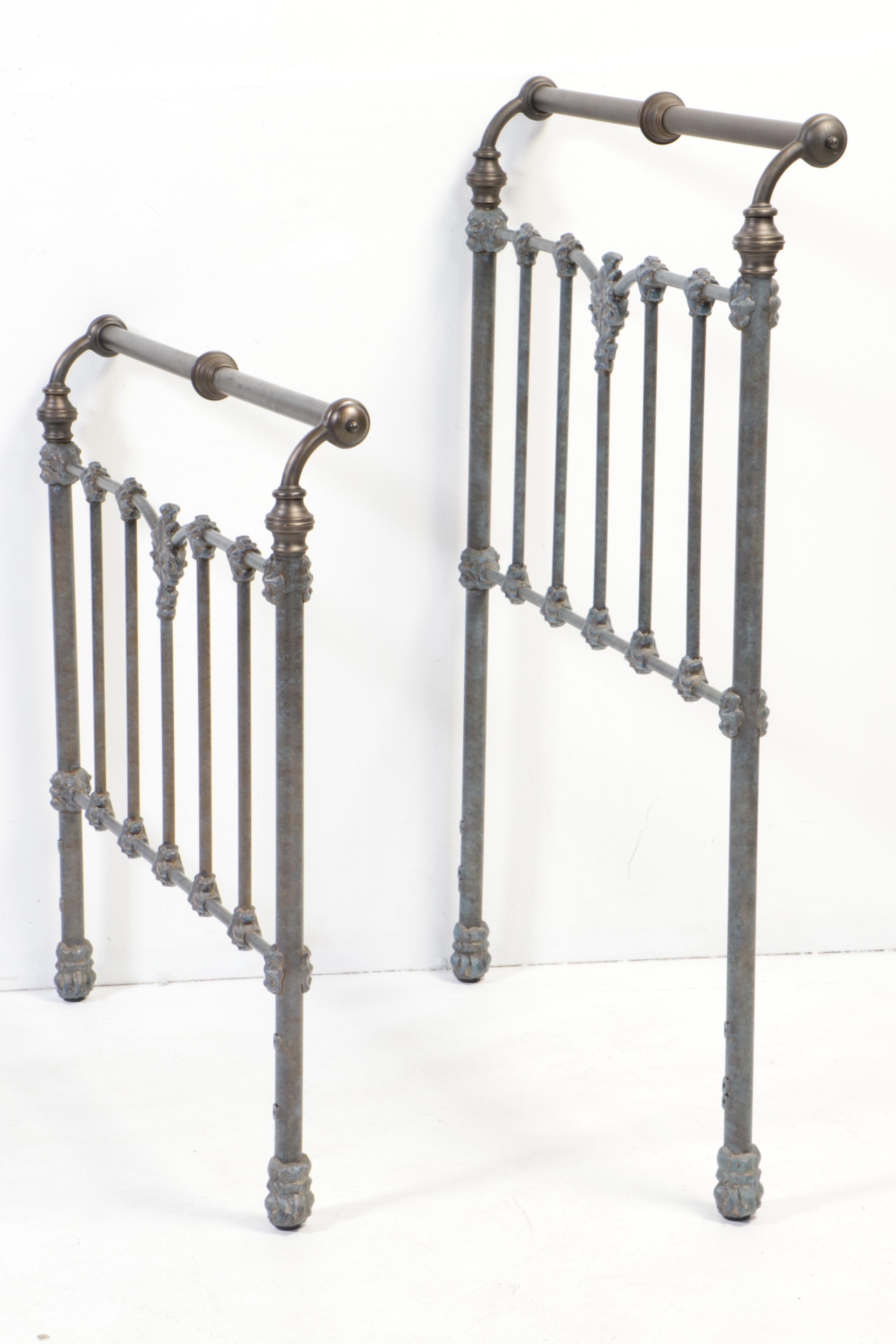 Victorian Style Patinated Metal and Brass Twin Bed Frames