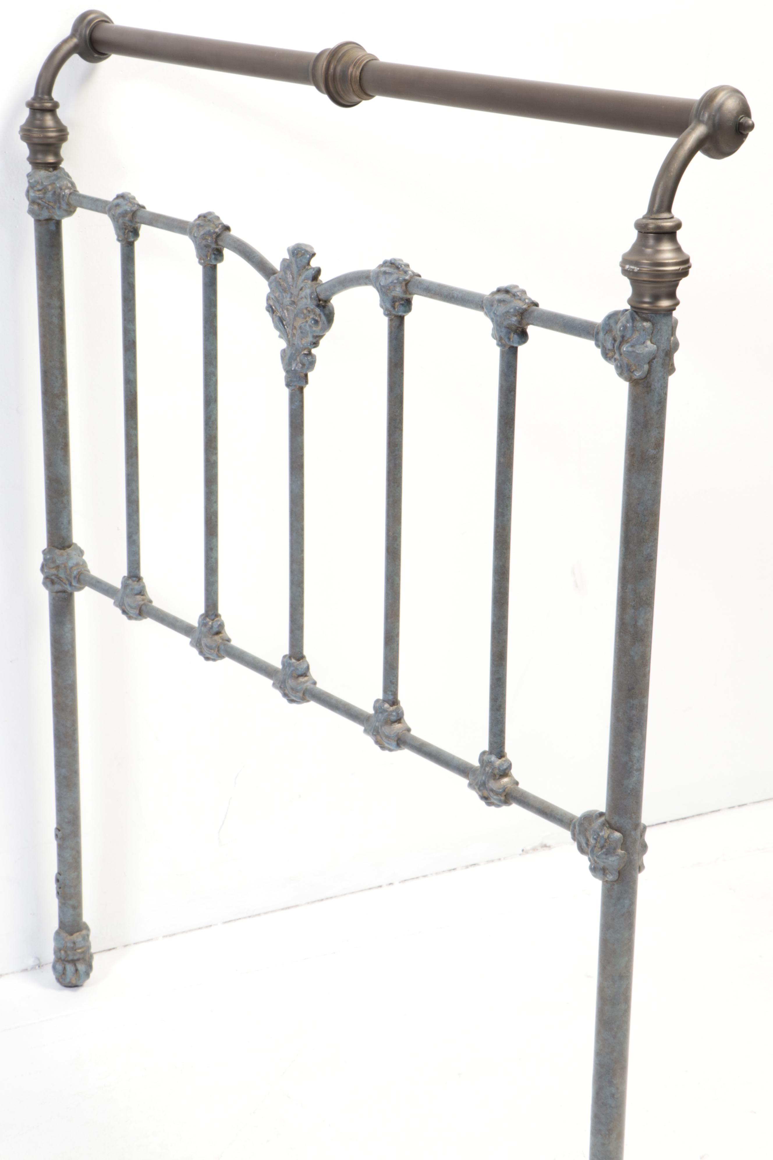 Victorian Style Patinated Metal and Brass Twin Bed Frames